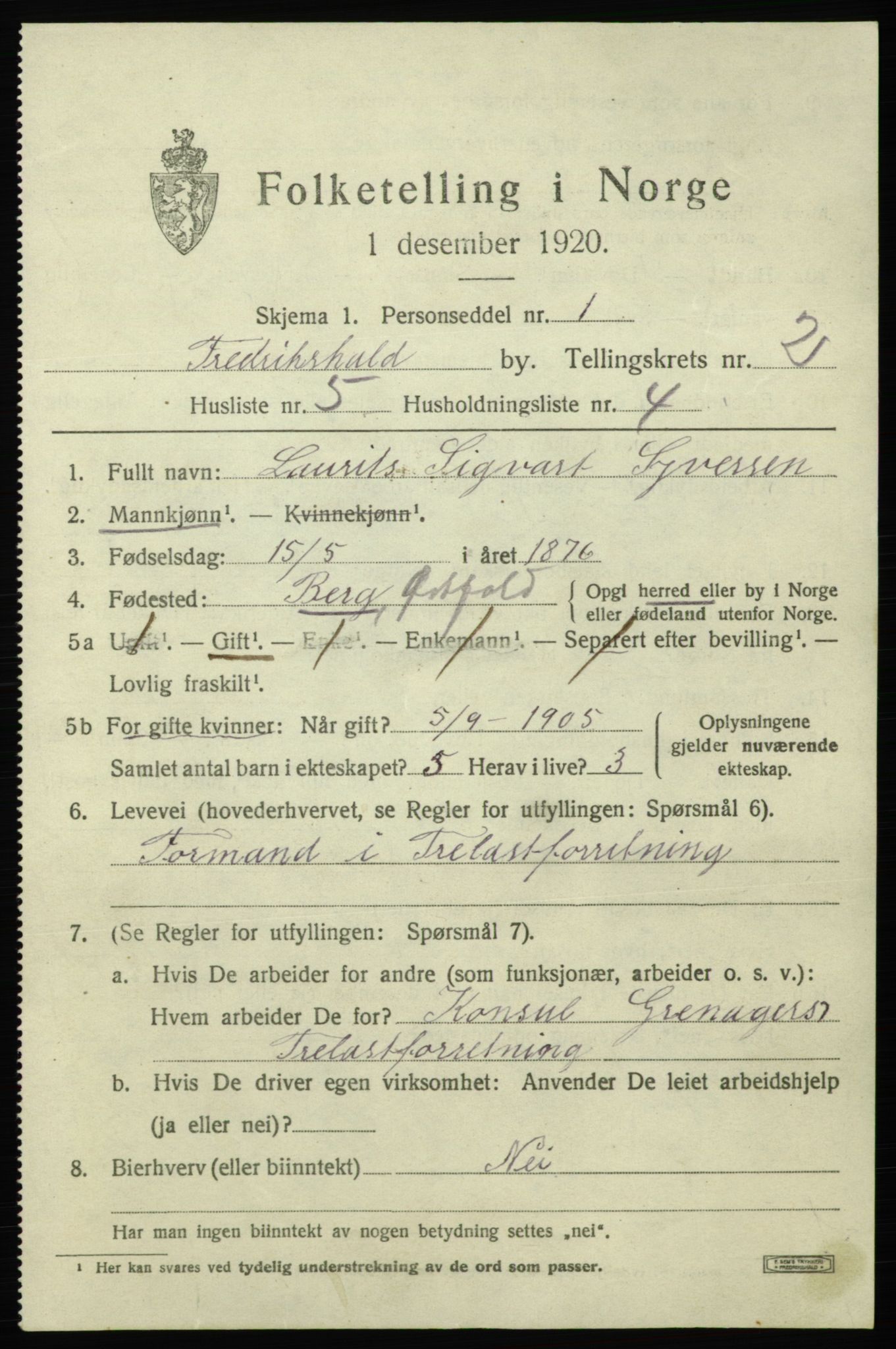 SAO, Folketelling 1920 for 0101 Fredrikshald kjøpstad, 1920, s. 9326