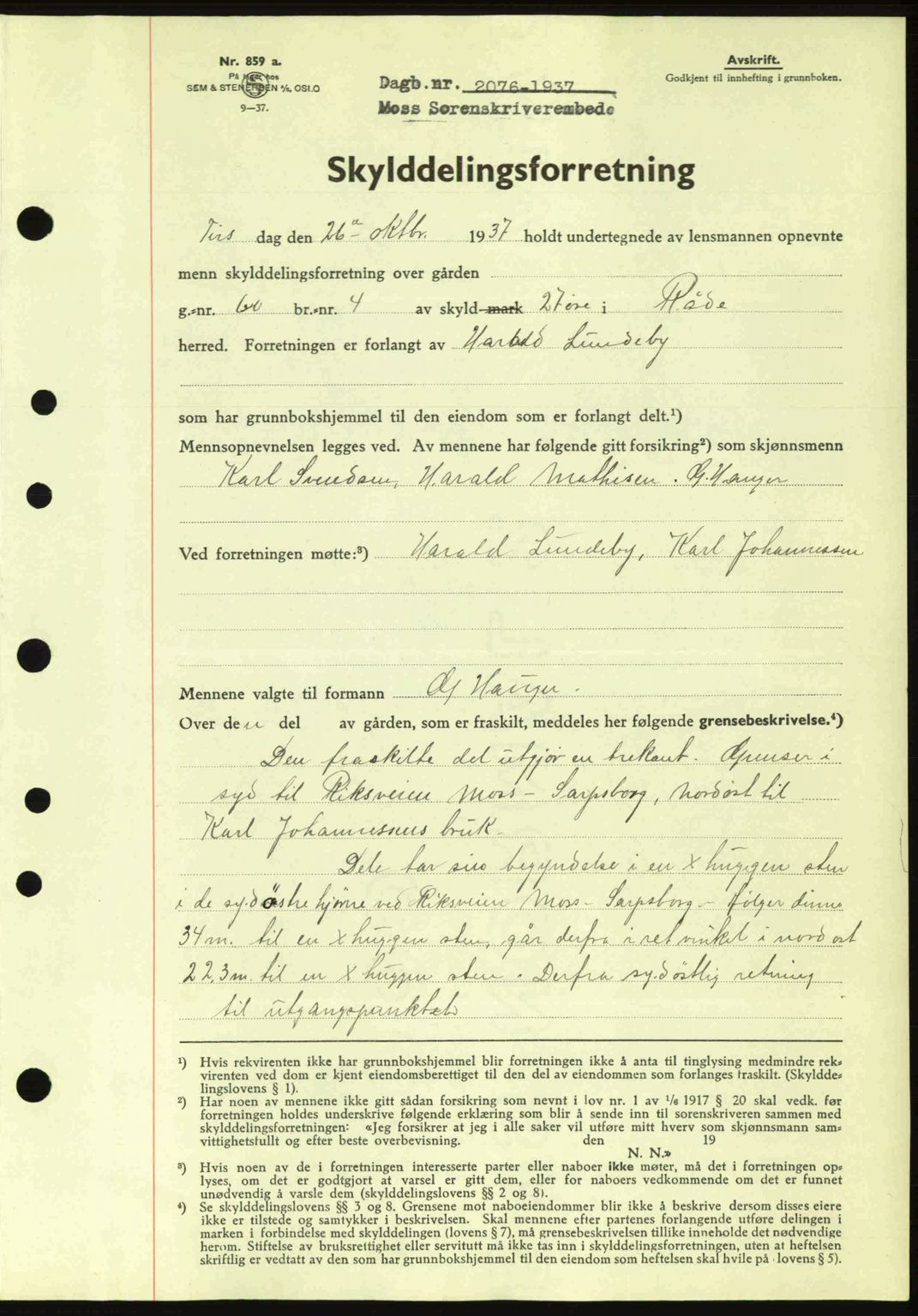 Moss sorenskriveri, SAO/A-10168: Pantebok nr. A3, 1937-1938, Dagboknr: 2076/1937