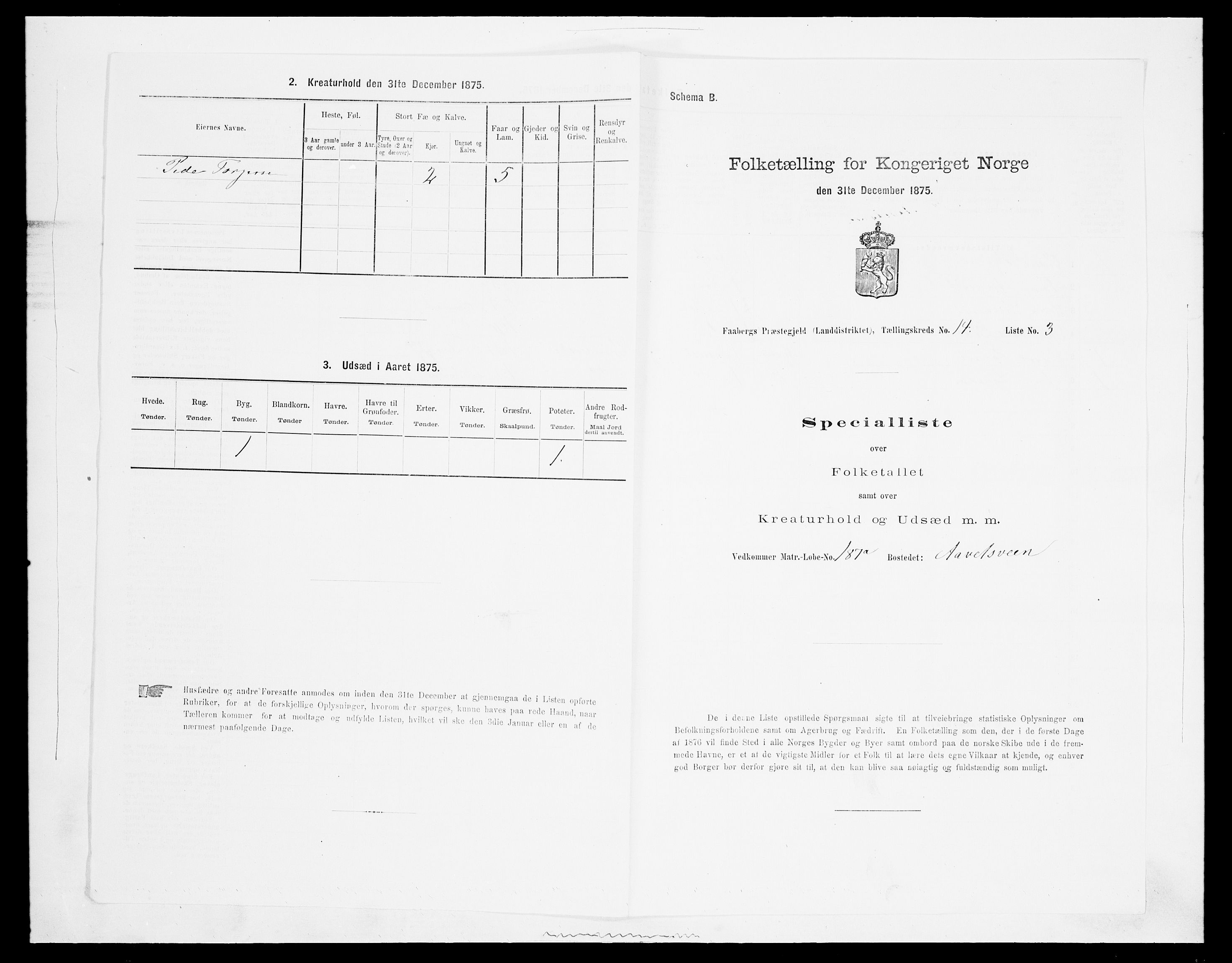 SAH, Folketelling 1875 for 0524L Fåberg prestegjeld, Fåberg sokn og Lillehammer landsokn, 1875, s. 1720