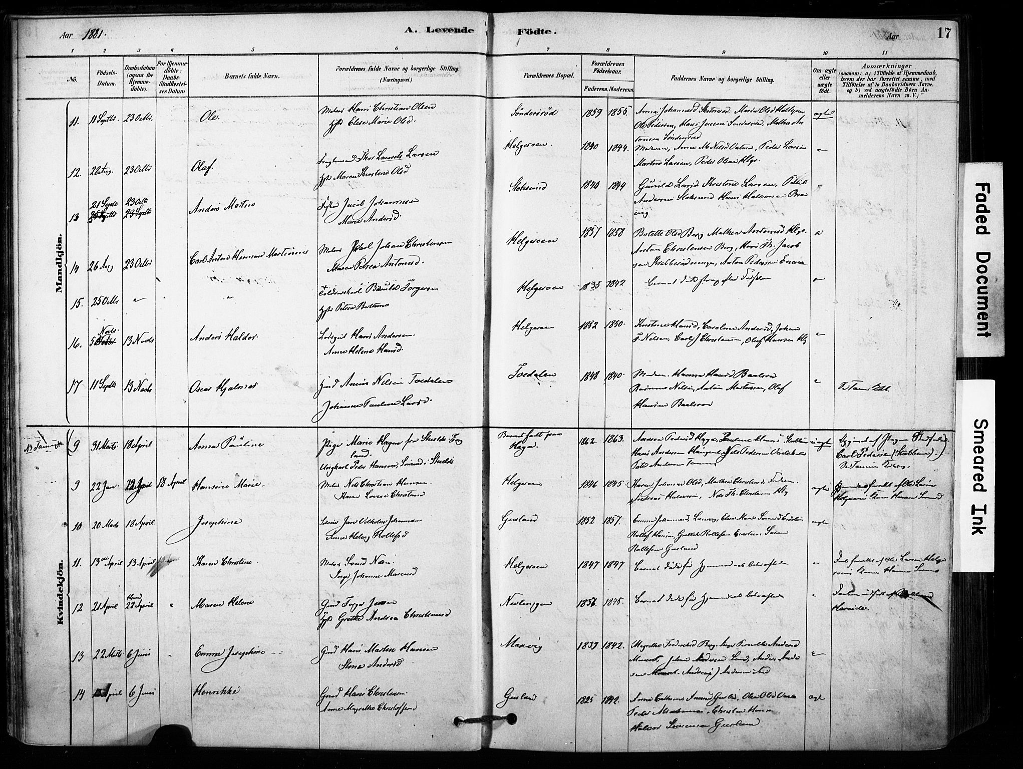 Brunlanes kirkebøker, AV/SAKO-A-342/F/Fb/L0001: Ministerialbok nr. II 1, 1878-1899, s. 17