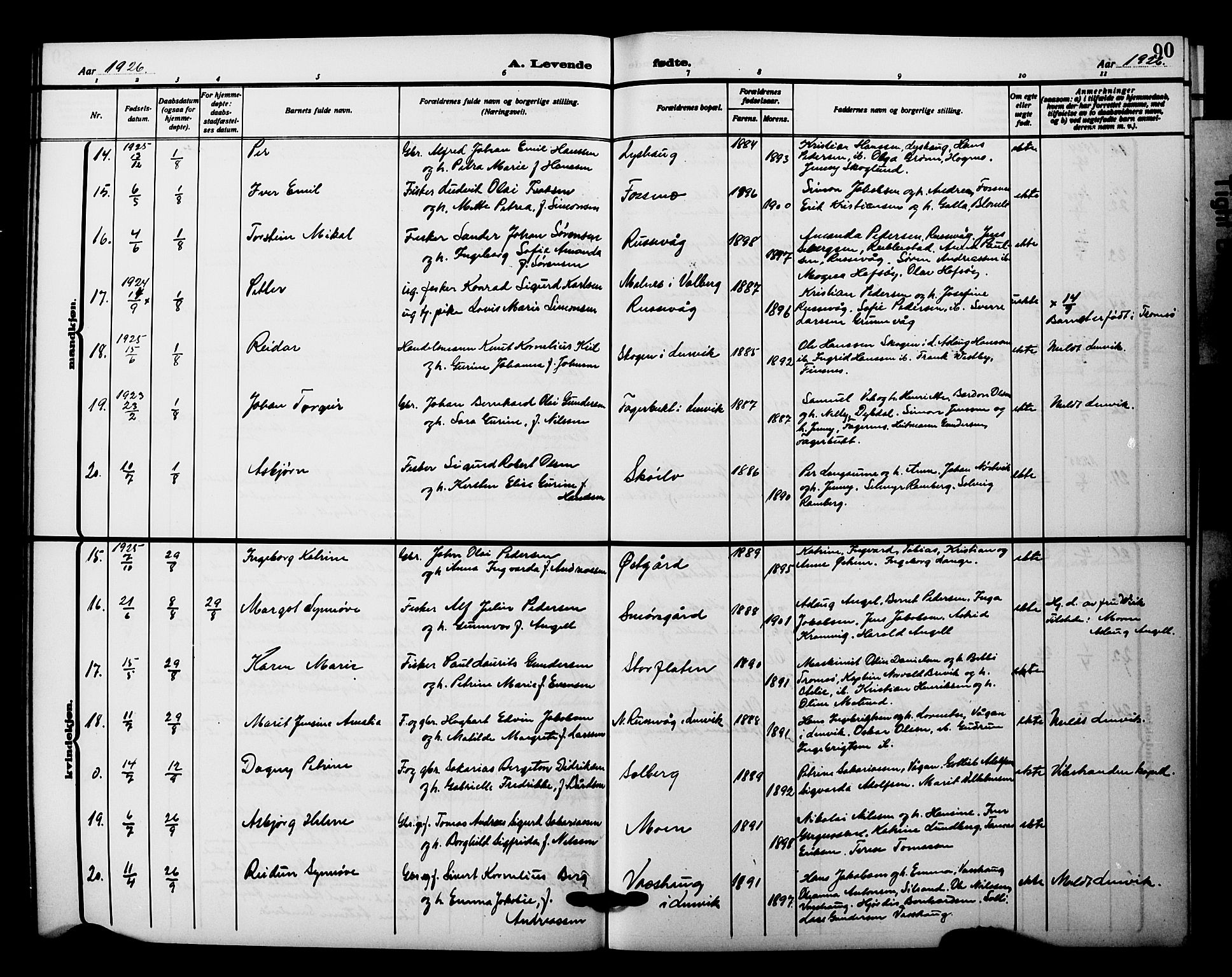 Tranøy sokneprestkontor, AV/SATØ-S-1313/I/Ia/Iab/L0023klokker: Klokkerbok nr. 23, 1913-1928, s. 90