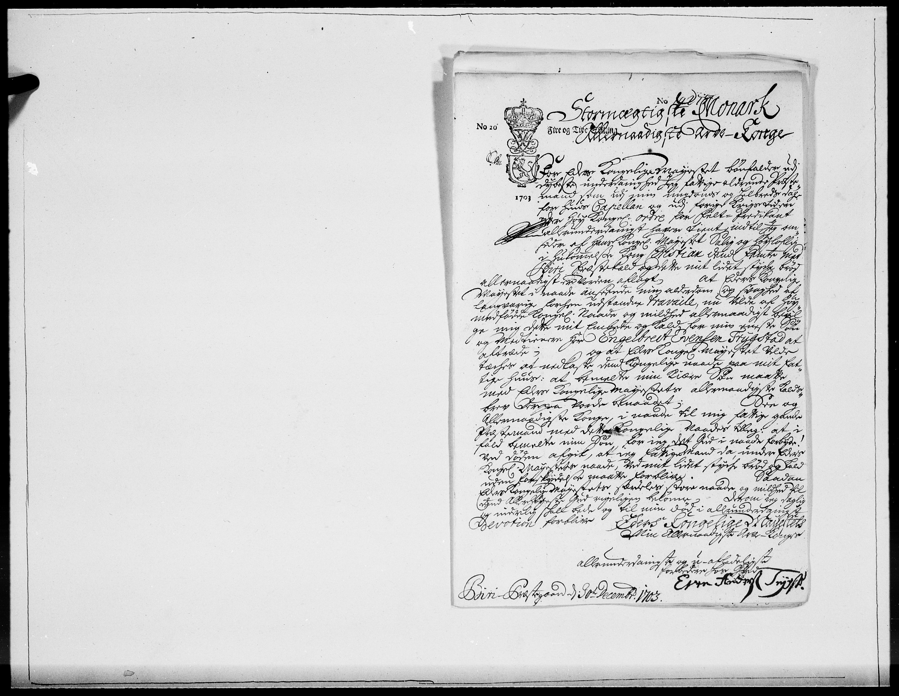Danske Kanselli 1572-1799, RA/EA-3023/F/Fc/Fcc/Fcca/L0055: Norske innlegg 1572-1799, 1704, s. 105