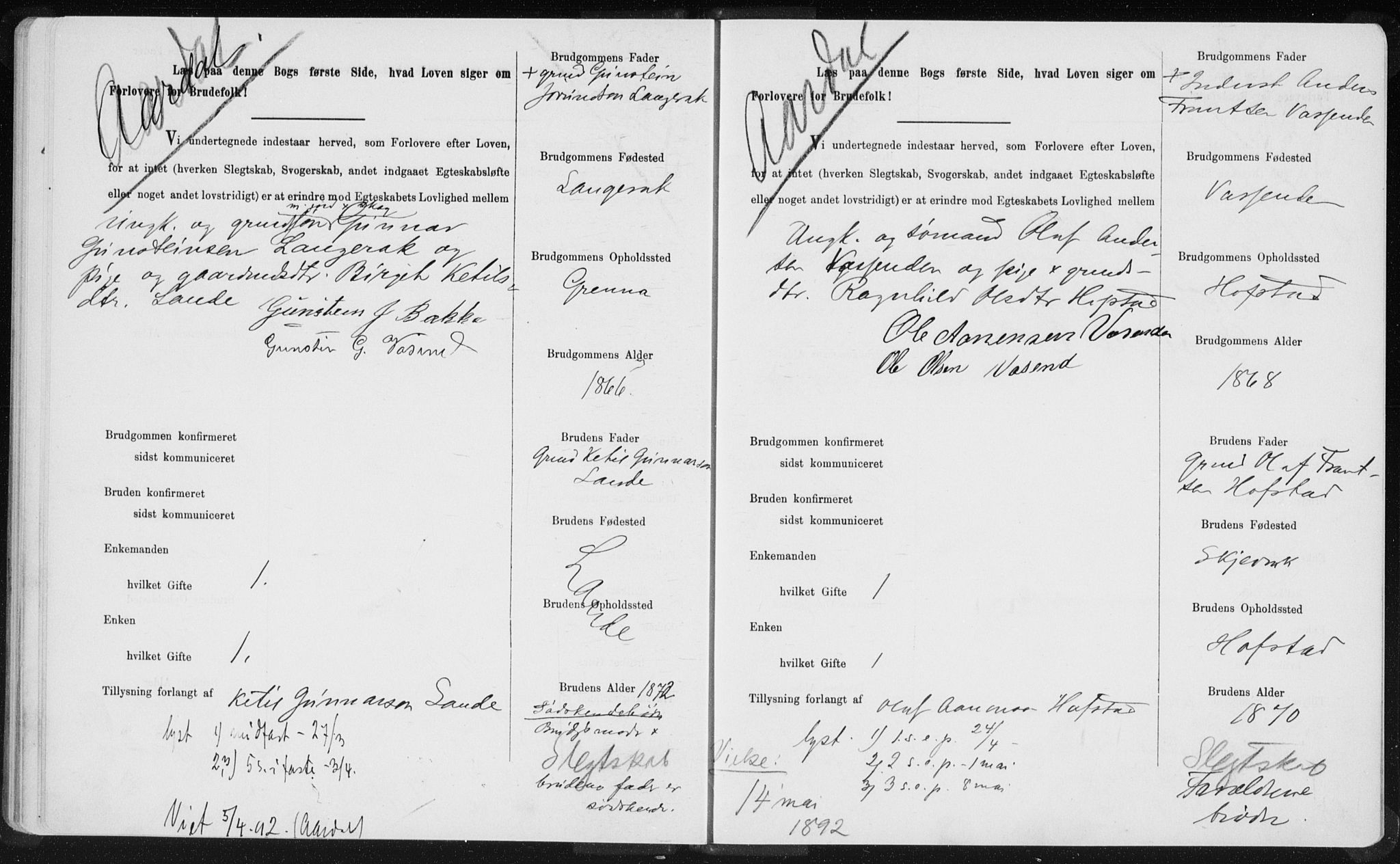 Bygland sokneprestkontor, AV/SAK-1111-0006/F/Fe/L0001: Lysningsprotokoll nr. II.5.1, 1887-1908