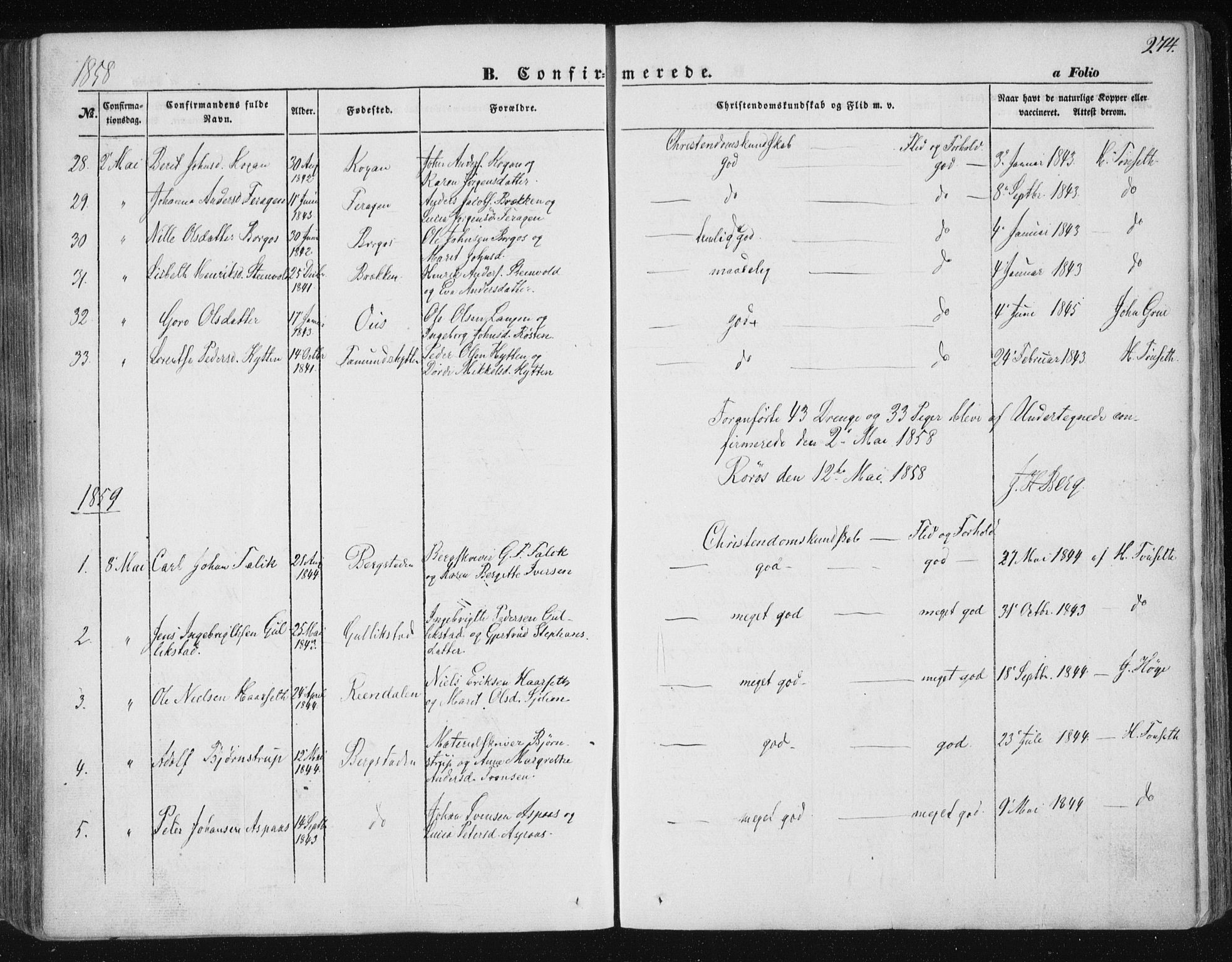 Ministerialprotokoller, klokkerbøker og fødselsregistre - Sør-Trøndelag, SAT/A-1456/681/L0931: Ministerialbok nr. 681A09, 1845-1859, s. 274
