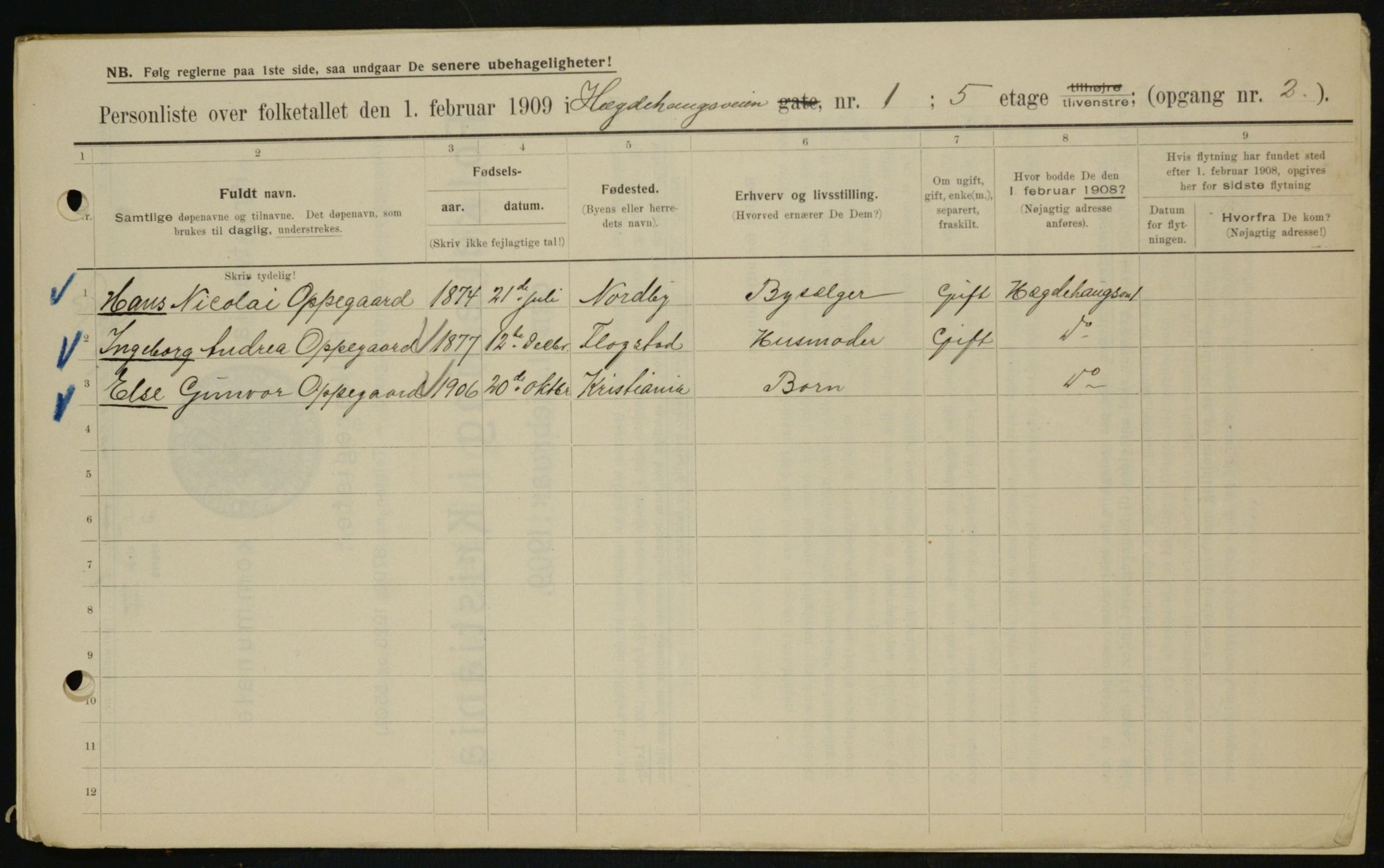 OBA, Kommunal folketelling 1.2.1909 for Kristiania kjøpstad, 1909, s. 32563