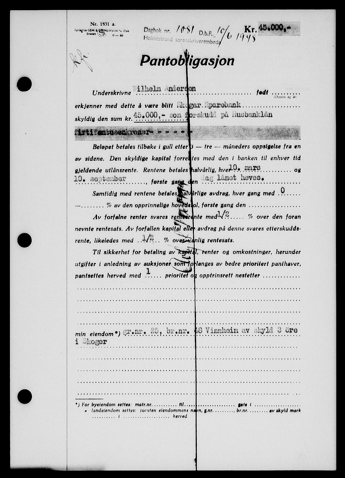 Holmestrand sorenskriveri, SAKO/A-67/G/Ga/Gab/L0058: Pantebok nr. B-58, 1947-1948, Dagboknr: 1081/1948