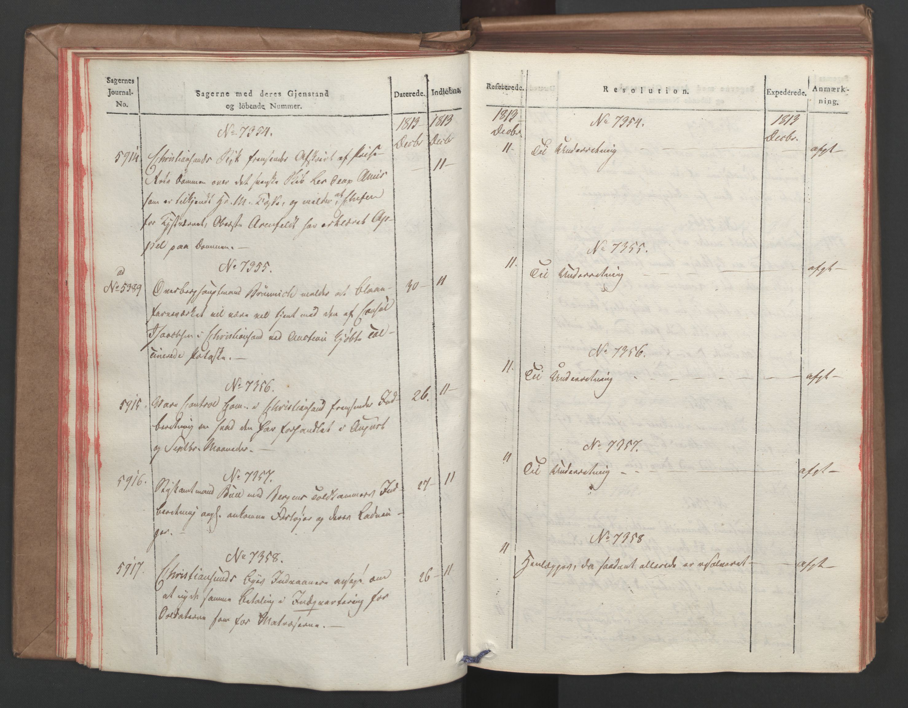 Stattholderembetet 1810-1814, 1. kontor (Kontor A), AV/RA-EA-2872/Ab/L0008: Referatprotokoll,  j.nr. 5846-6405,  l.nr. 7275-7924, 1813-1814, s. 27