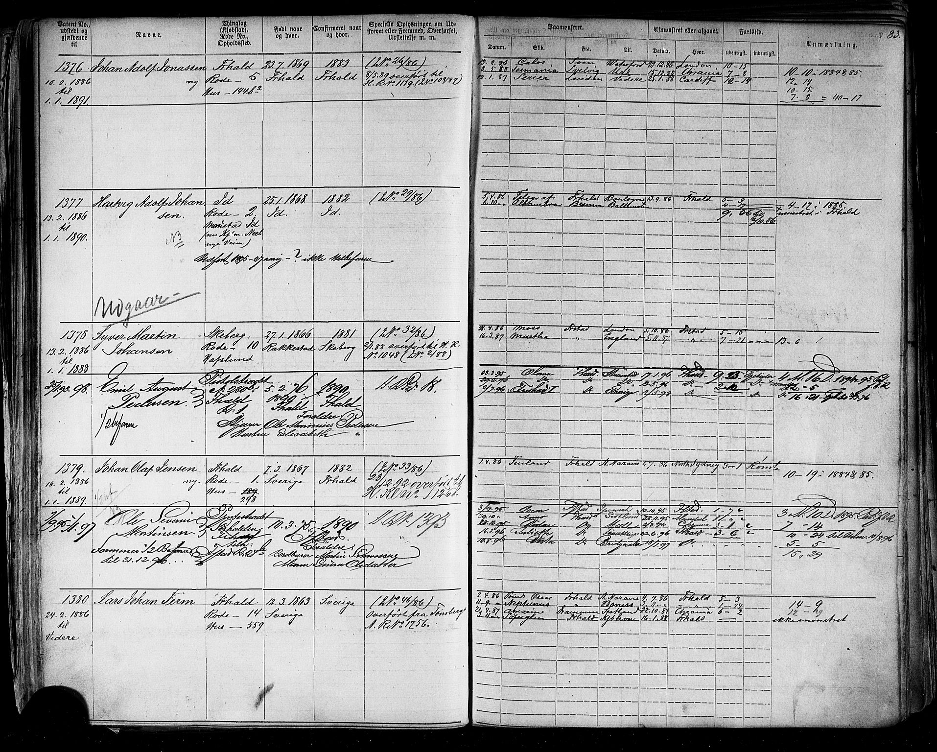 Halden mønstringskontor, SAO/A-10569a/F/Fc/Fca/L0003: Annotasjonsrulle, 1875-1910, s. 87