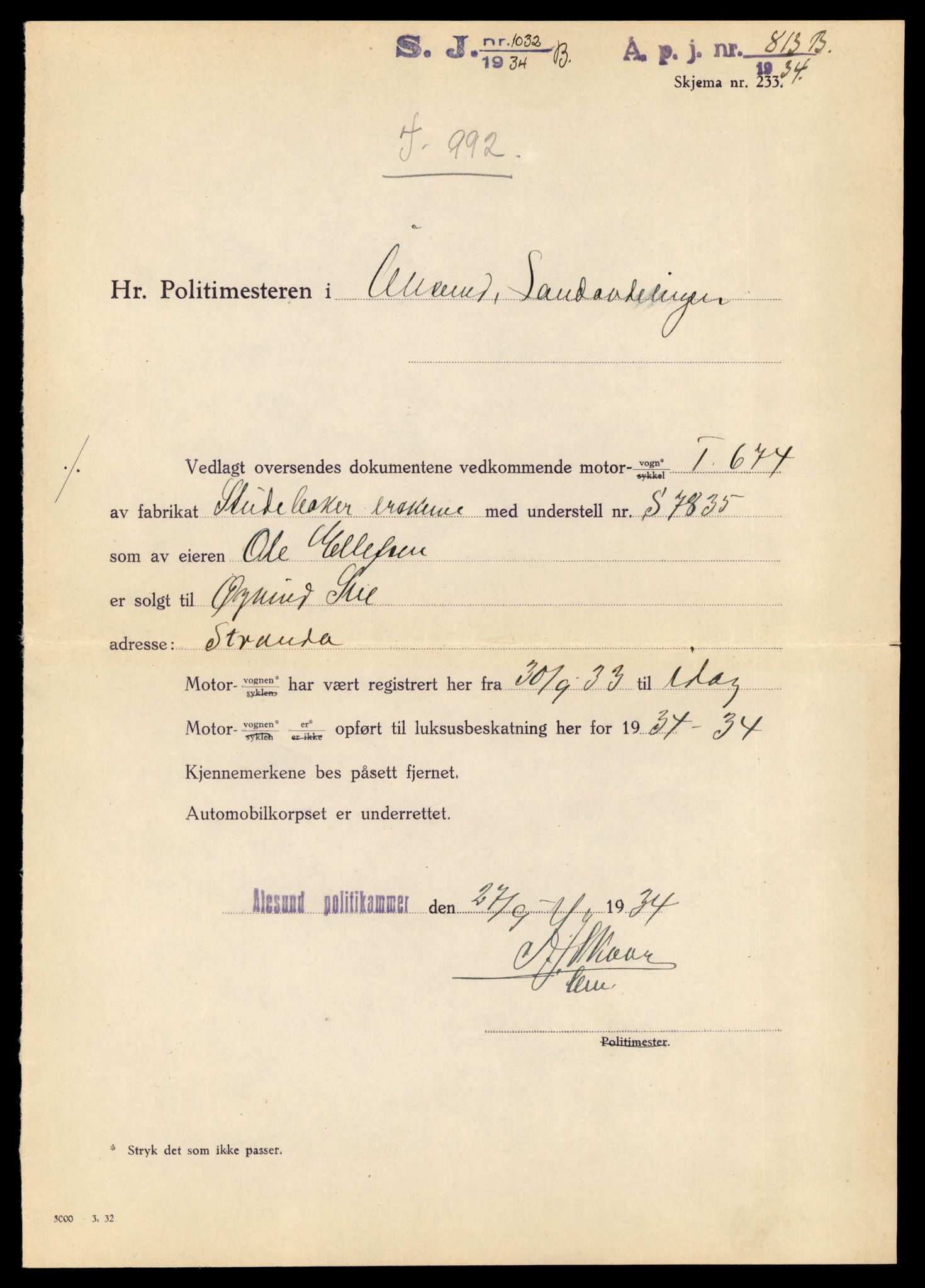 Møre og Romsdal vegkontor - Ålesund trafikkstasjon, AV/SAT-A-4099/F/Fe/L0024: Registreringskort for kjøretøy T 10810 - T 10930, 1927-1998, s. 35