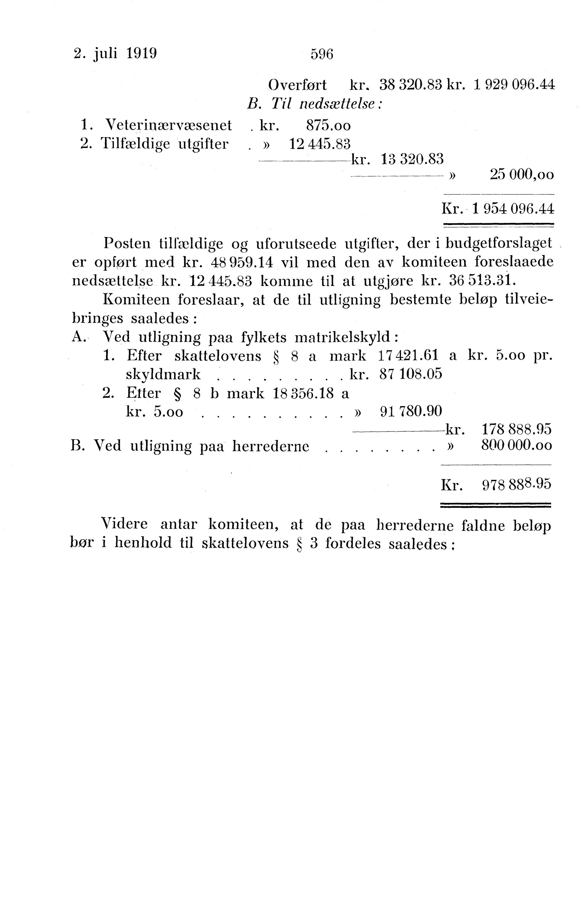 Nordland Fylkeskommune. Fylkestinget, AIN/NFK-17/176/A/Ac/L0042: Fylkestingsforhandlinger 1919, 1919