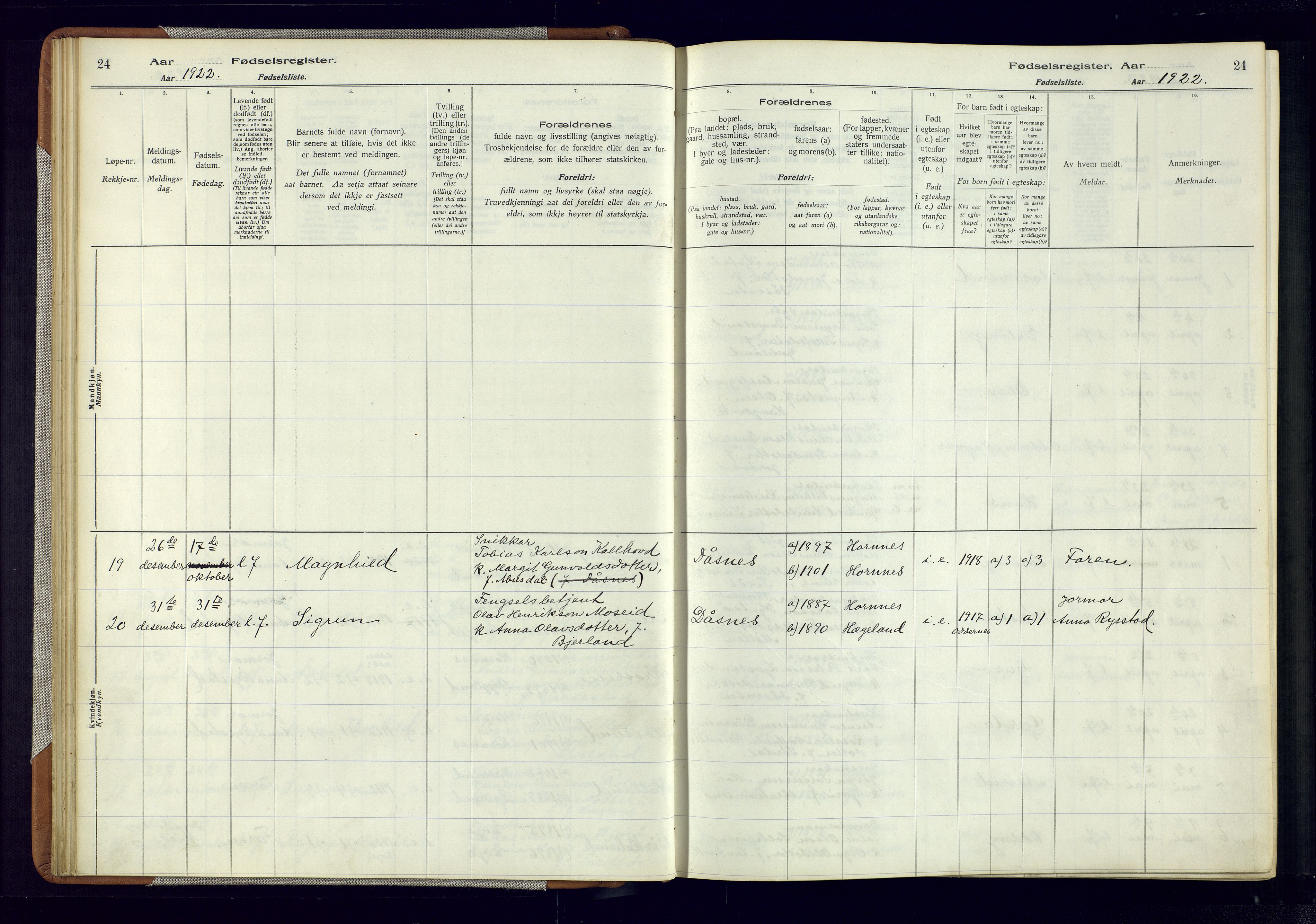 Evje sokneprestkontor, AV/SAK-1111-0008/J/Jc/L0006: Fødselsregister nr. 6, 1916-1982, s. 24