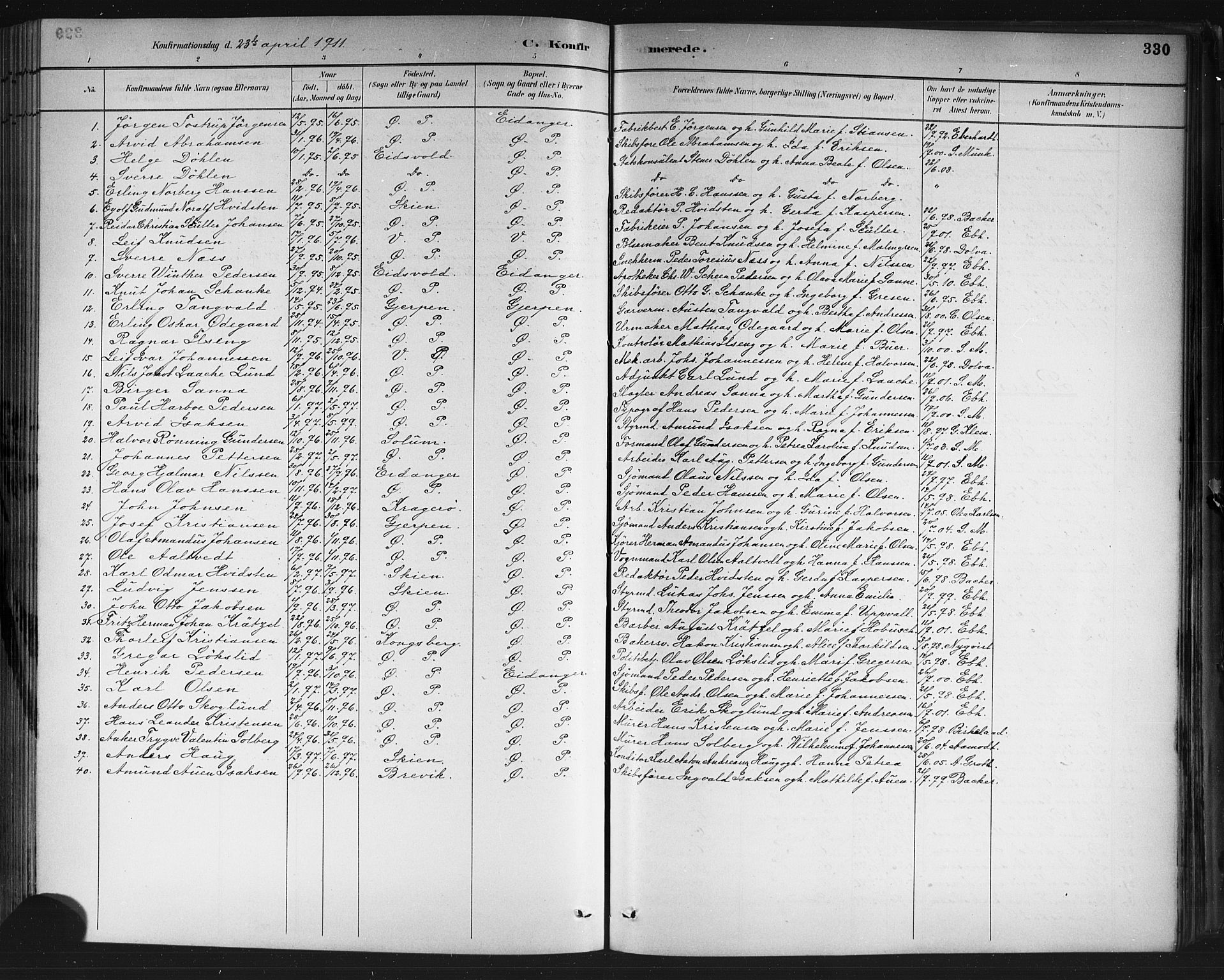 Porsgrunn kirkebøker , AV/SAKO-A-104/G/Gb/L0005: Klokkerbok nr. II 5, 1883-1915, s. 330