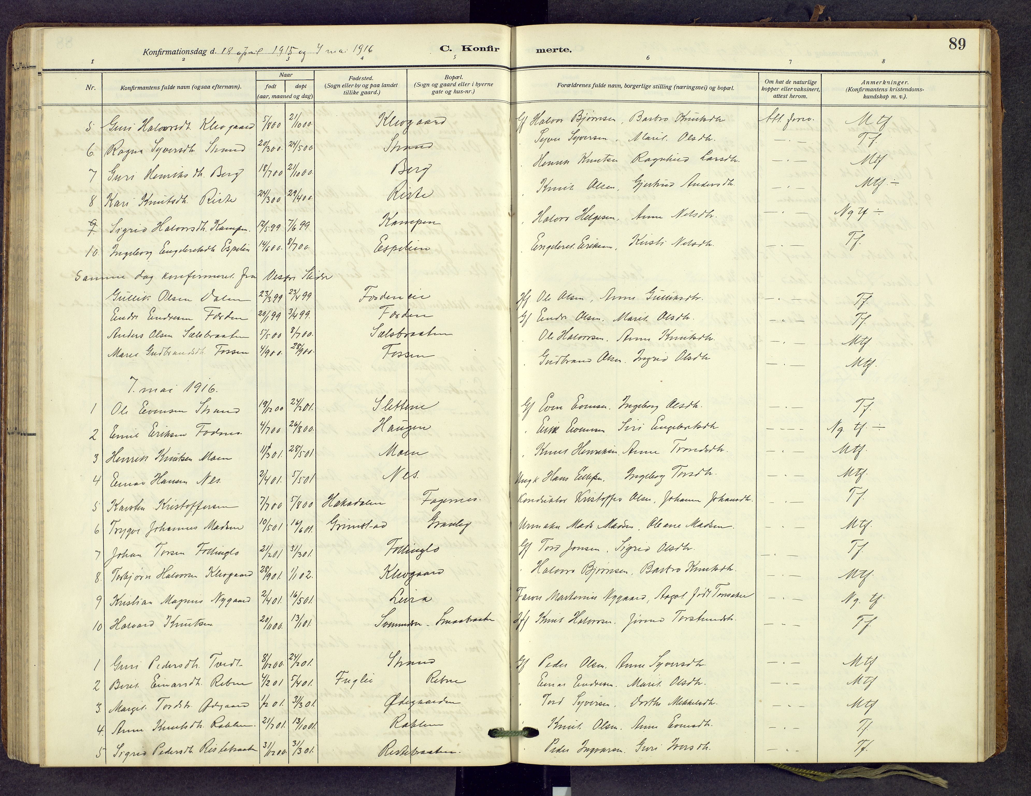 Nord-Aurdal prestekontor, AV/SAH-PREST-132/H/Ha/Hab/L0013: Klokkerbok nr. 13, 1911-1948, s. 89