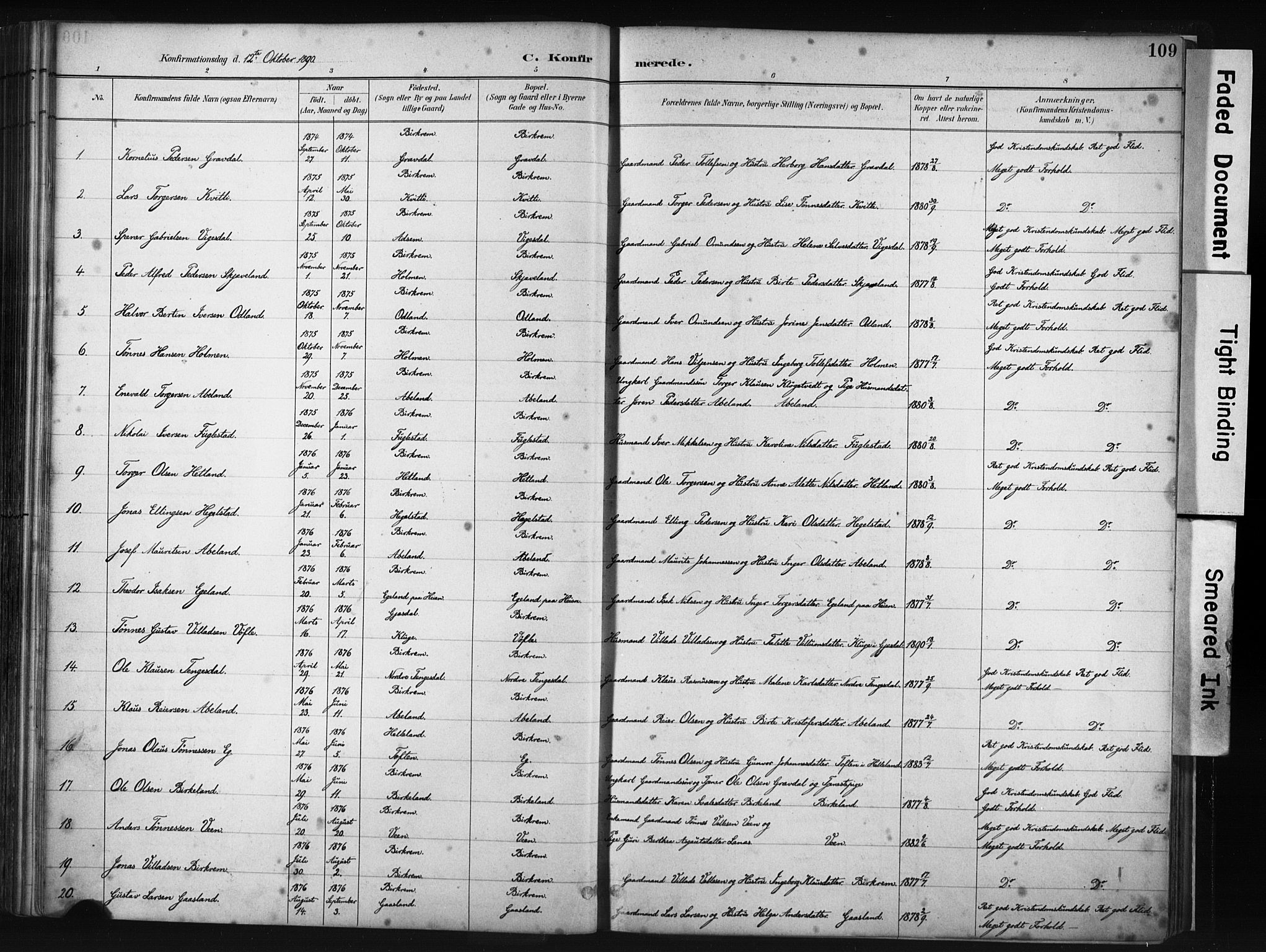 Helleland sokneprestkontor, AV/SAST-A-101810: Ministerialbok nr. A 9, 1887-1908, s. 109