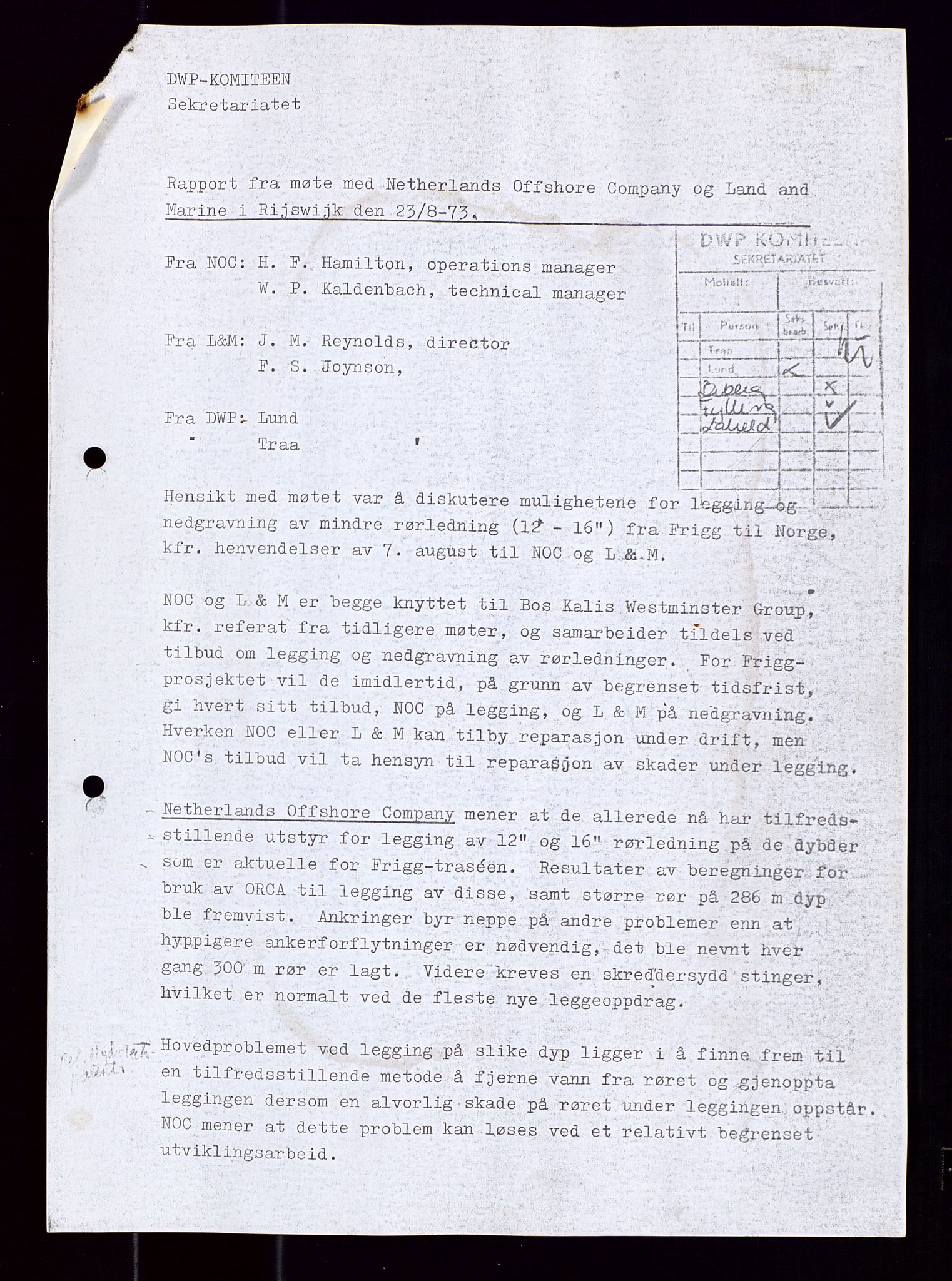 Industridepartementet, Oljekontoret, AV/SAST-A-101348/Di/L0001: DWP, møter juni - november, komiteemøter nr. 19 - 26, 1973-1974, s. 191