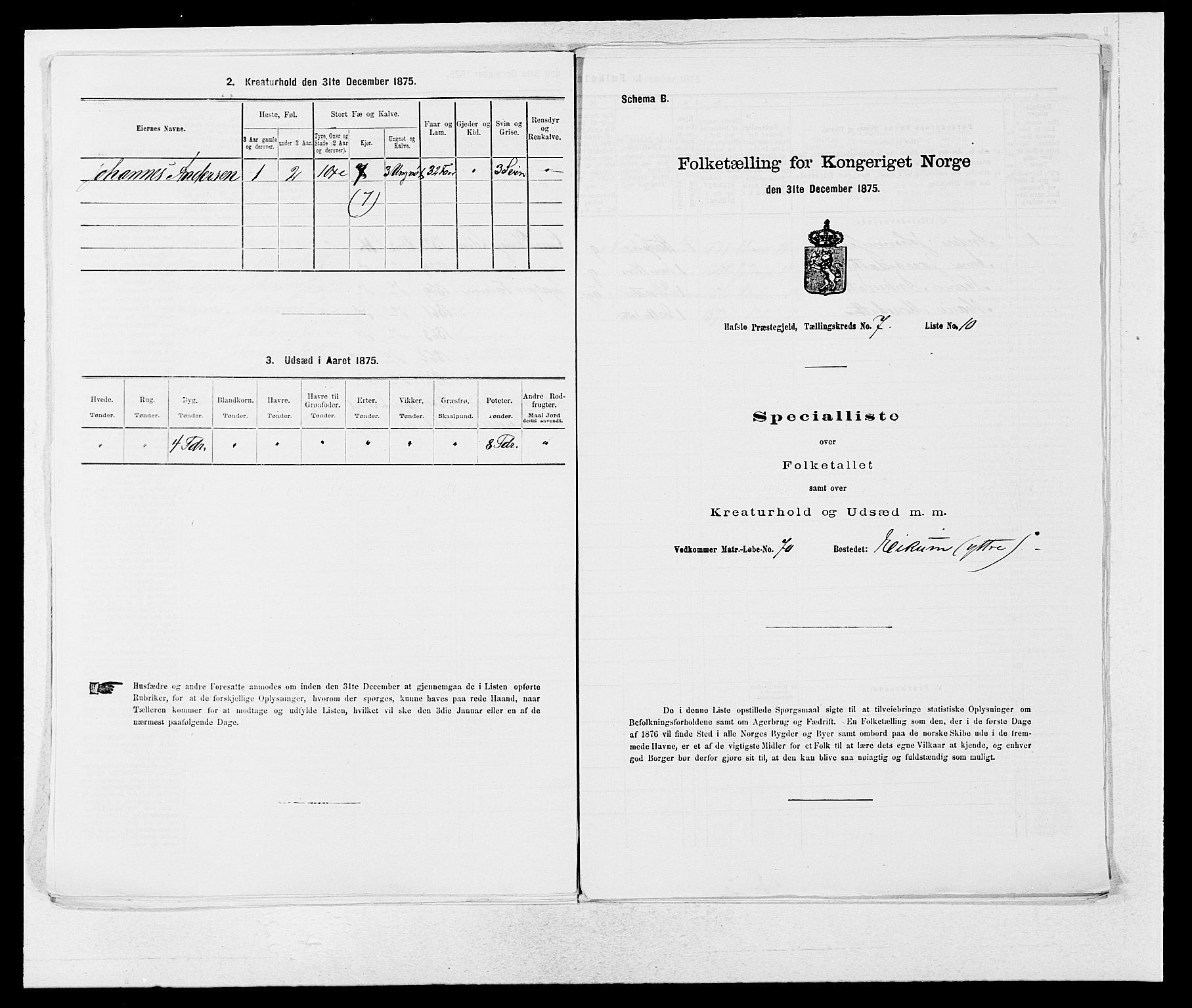 SAB, Folketelling 1875 for 1425P Hafslo prestegjeld, 1875, s. 836