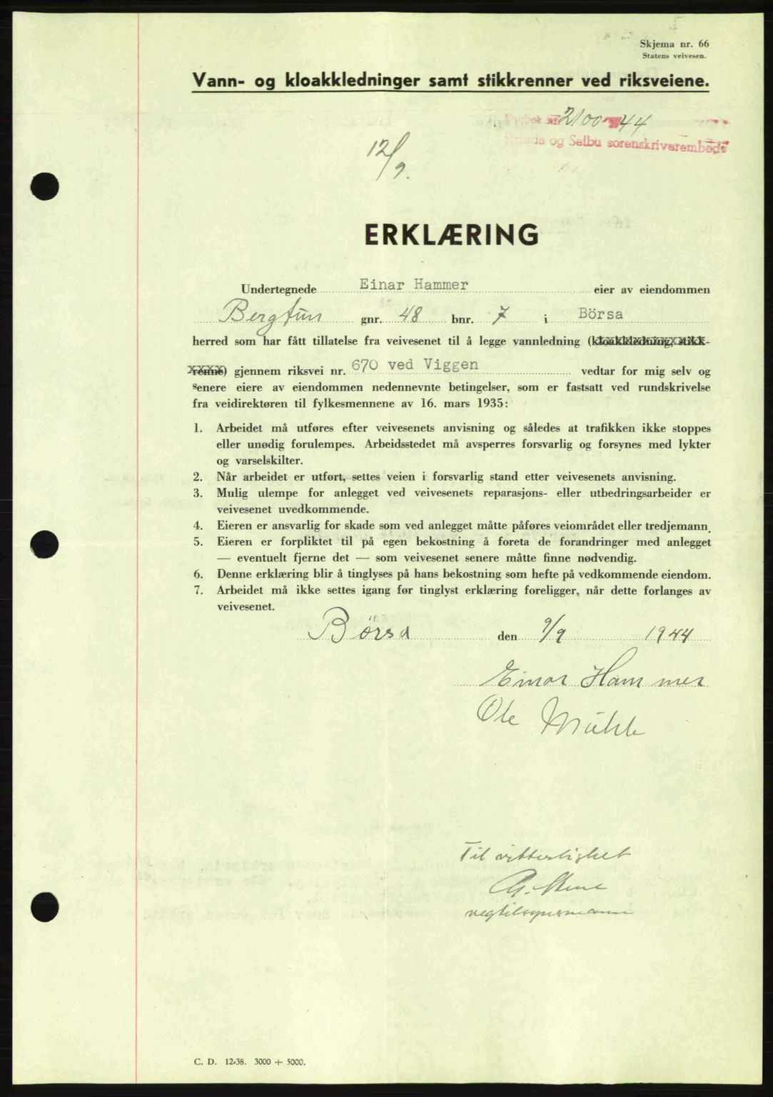 Strinda og Selbu sorenskriveri, SAT/A-0015/2/2C: Pantebok nr. A9, 1944-1945, Dagboknr: 2100/1944