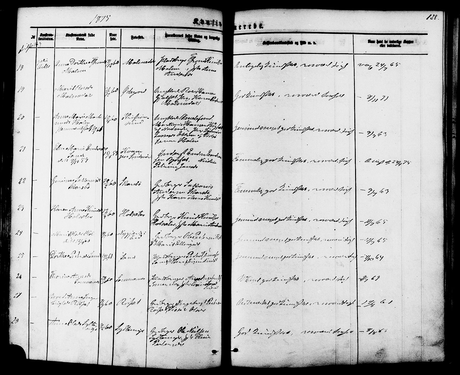 Ministerialprotokoller, klokkerbøker og fødselsregistre - Møre og Romsdal, AV/SAT-A-1454/565/L0749: Ministerialbok nr. 565A03, 1871-1886, s. 138