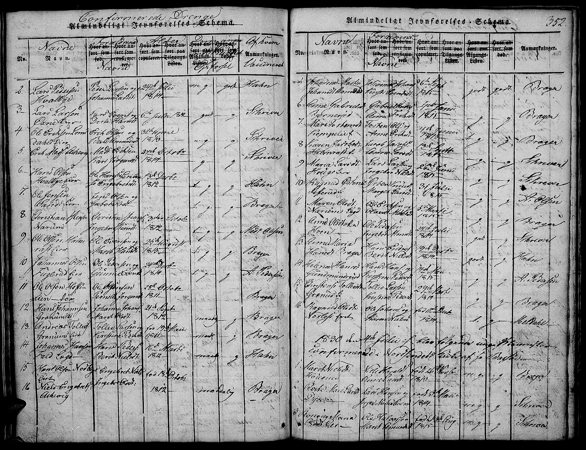 Land prestekontor, SAH/PREST-120/H/Ha/Hab/L0001: Klokkerbok nr. 1, 1814-1833, s. 352