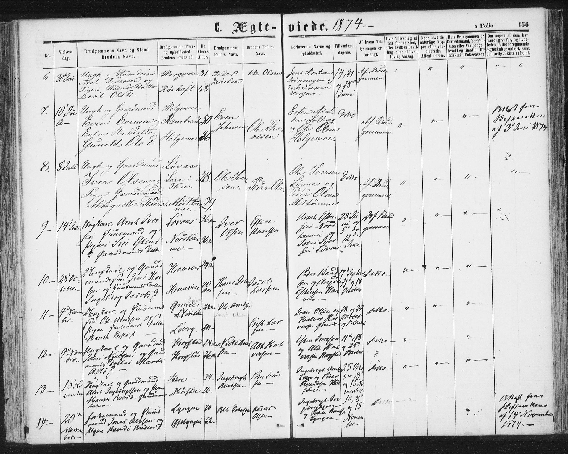 Ministerialprotokoller, klokkerbøker og fødselsregistre - Sør-Trøndelag, AV/SAT-A-1456/692/L1104: Ministerialbok nr. 692A04, 1862-1878, s. 156