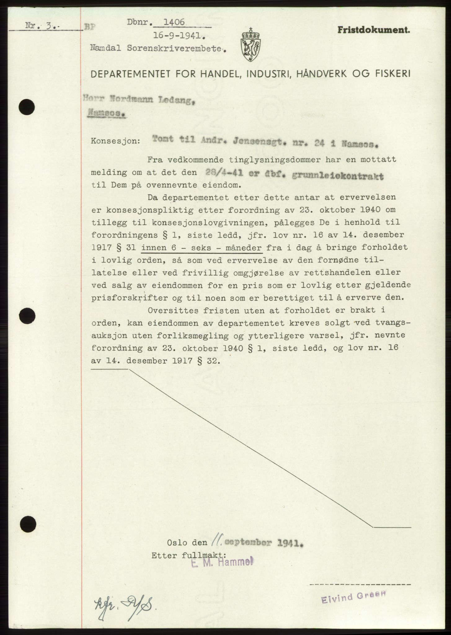 Namdal sorenskriveri, SAT/A-4133/1/2/2C: Pantebok nr. -, 1941-1942, Dagboknr: 1406/1941