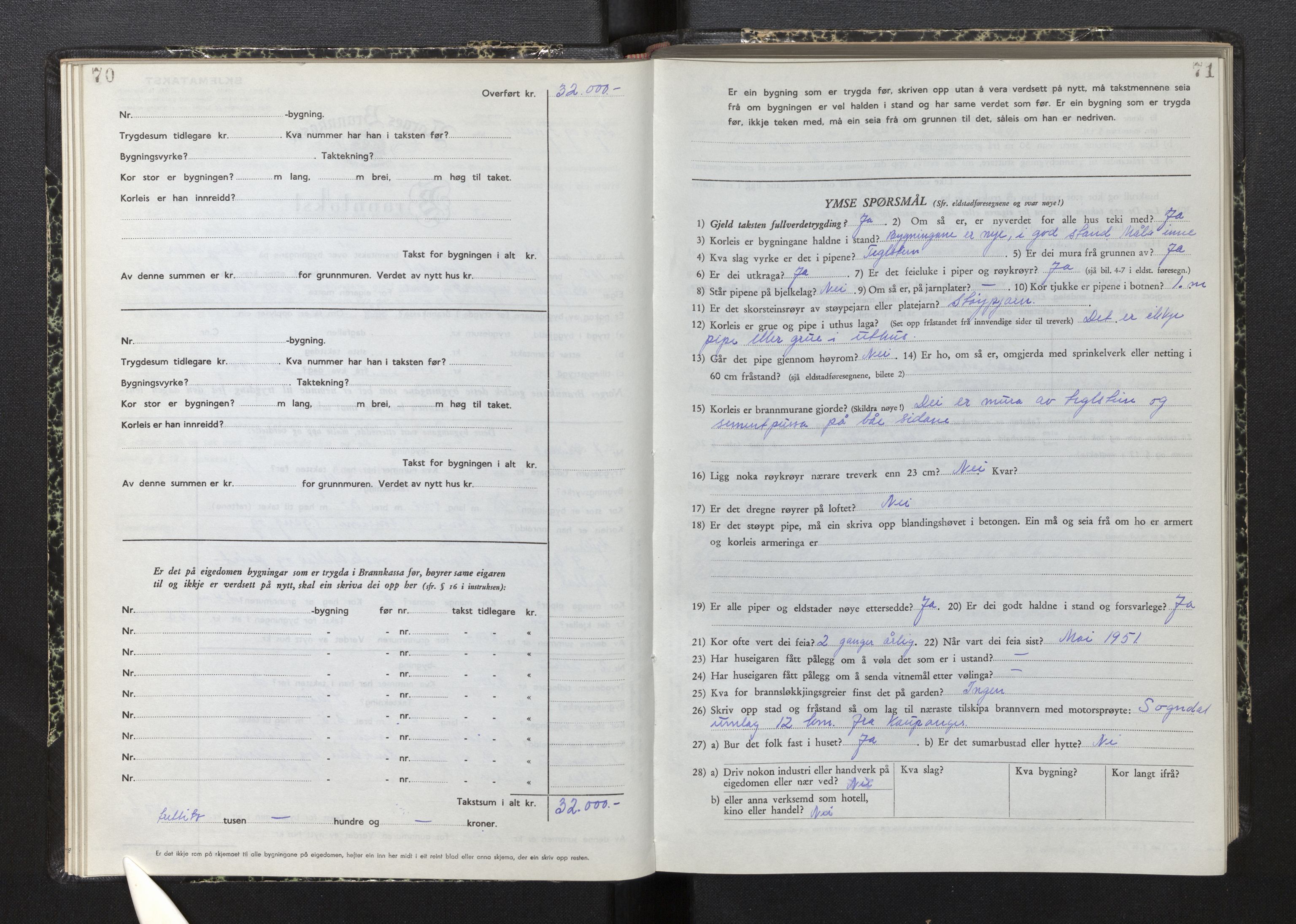 Lensmannen i Sogndal, AV/SAB-A-29901/0012/L0015: Branntakstprotokoll, skjematakst, 1950-1955, s. 70-71