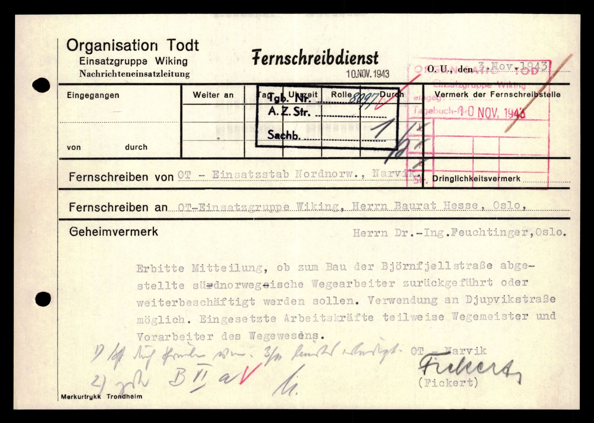 Forsvarets Overkommando. 2 kontor. Arkiv 11.4. Spredte tyske arkivsaker, AV/RA-RAFA-7031/D/Dar/Darb/L0001: Reichskommissariat - Hauptabteilung Technik und Verkehr, 1940-1944, s. 522