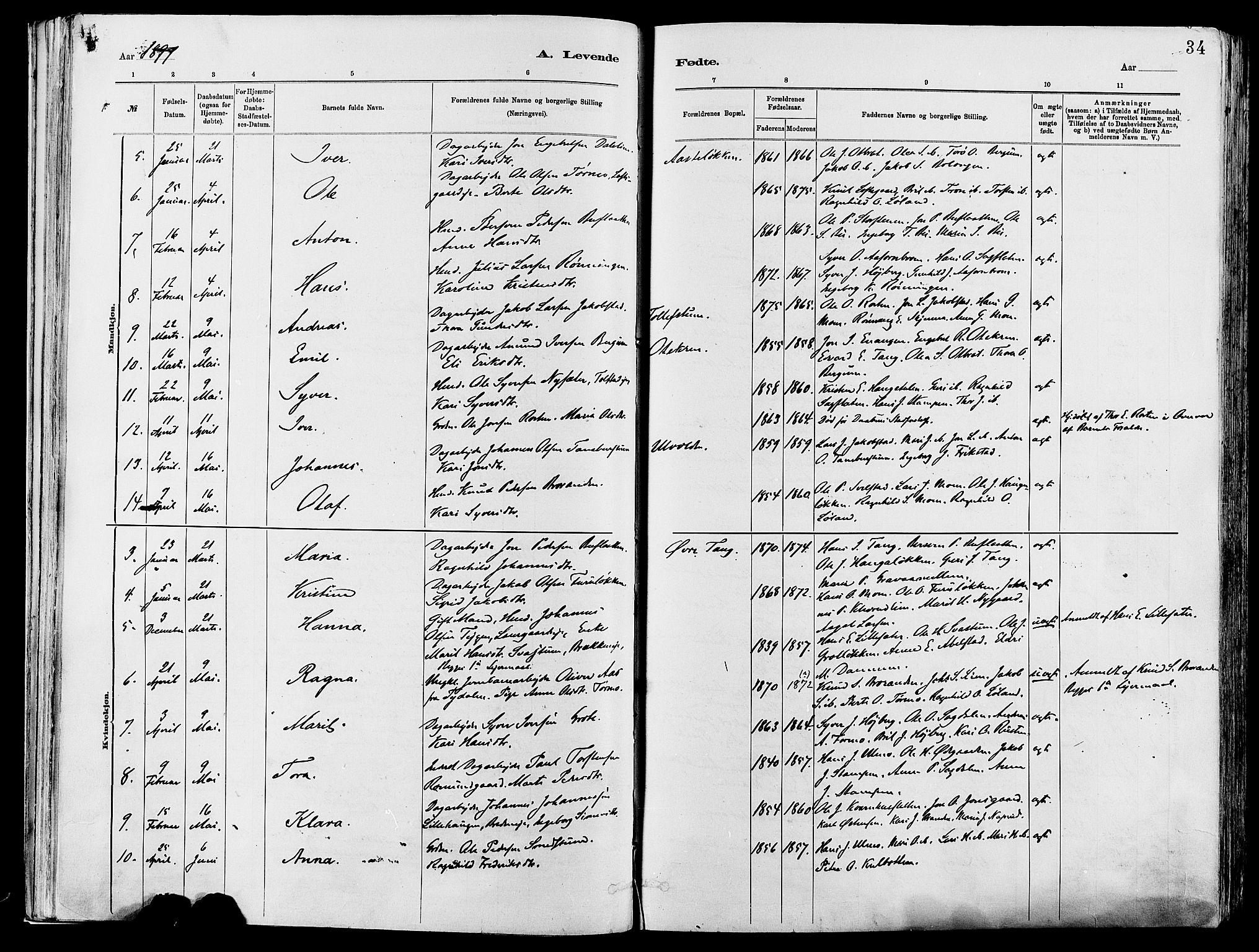 Vågå prestekontor, AV/SAH-PREST-076/H/Ha/Haa/L0008: Ministerialbok nr. 8, 1886-1904, s. 34