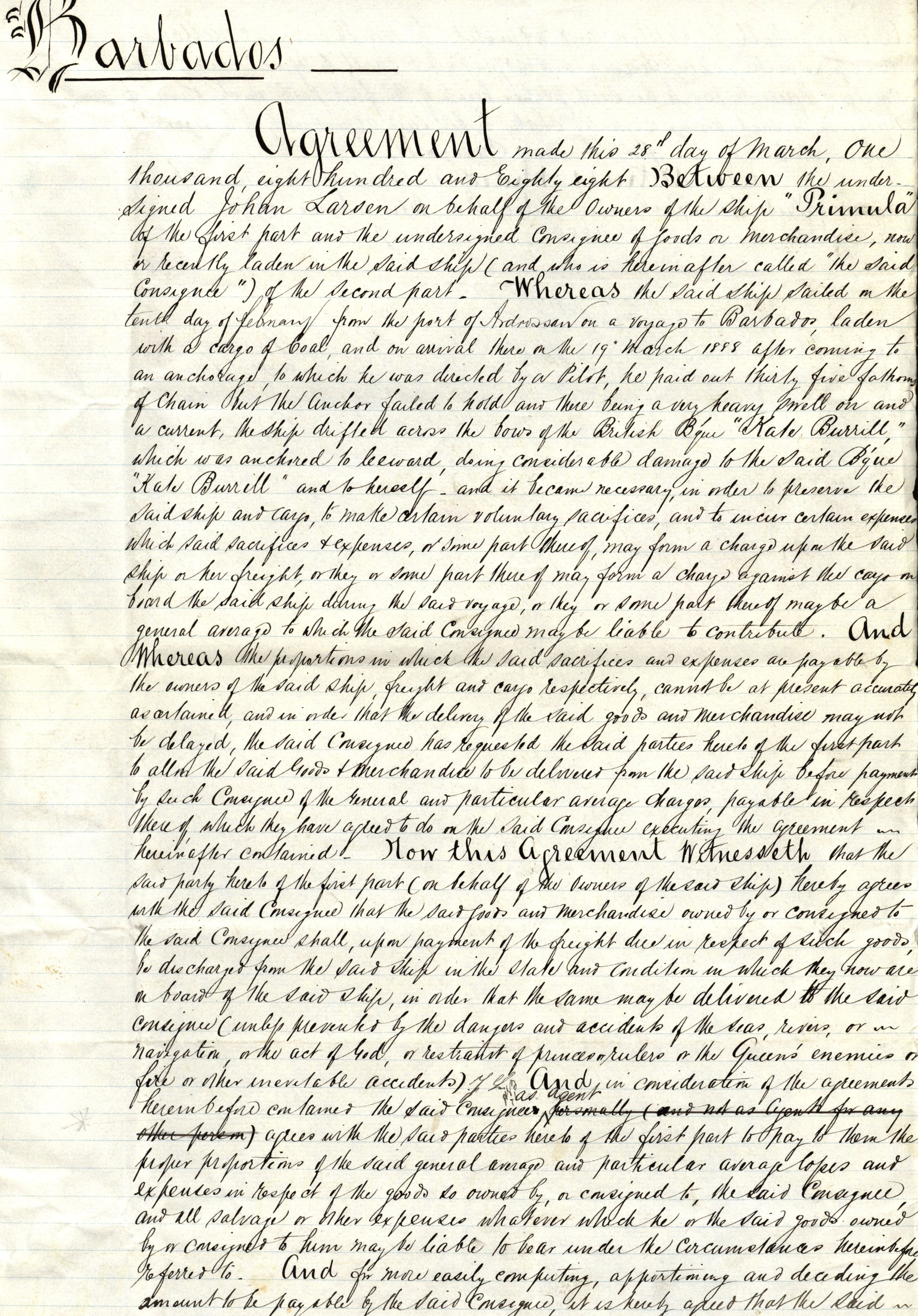 Pa 63 - Østlandske skibsassuranceforening, VEMU/A-1079/G/Ga/L0021/0003: Havaridokumenter / Inga av Drammen, Inga av Sandefjord, Primula, 1888-1889, s. 195