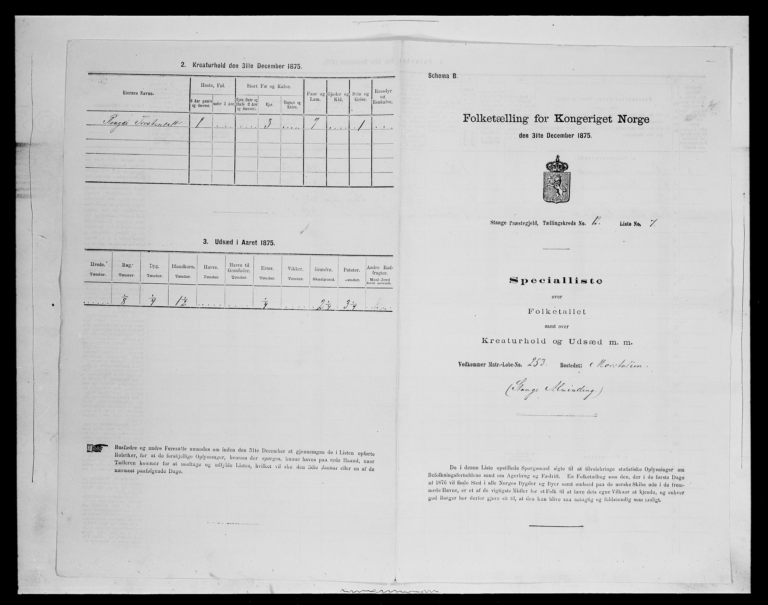 SAH, Folketelling 1875 for 0417P Stange prestegjeld, 1875, s. 1992