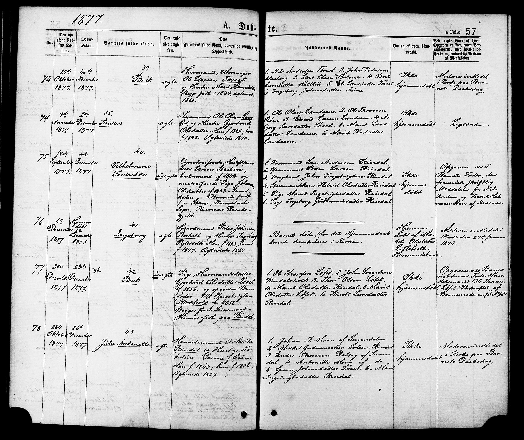 Ministerialprotokoller, klokkerbøker og fødselsregistre - Møre og Romsdal, AV/SAT-A-1454/598/L1068: Ministerialbok nr. 598A02, 1872-1881, s. 57