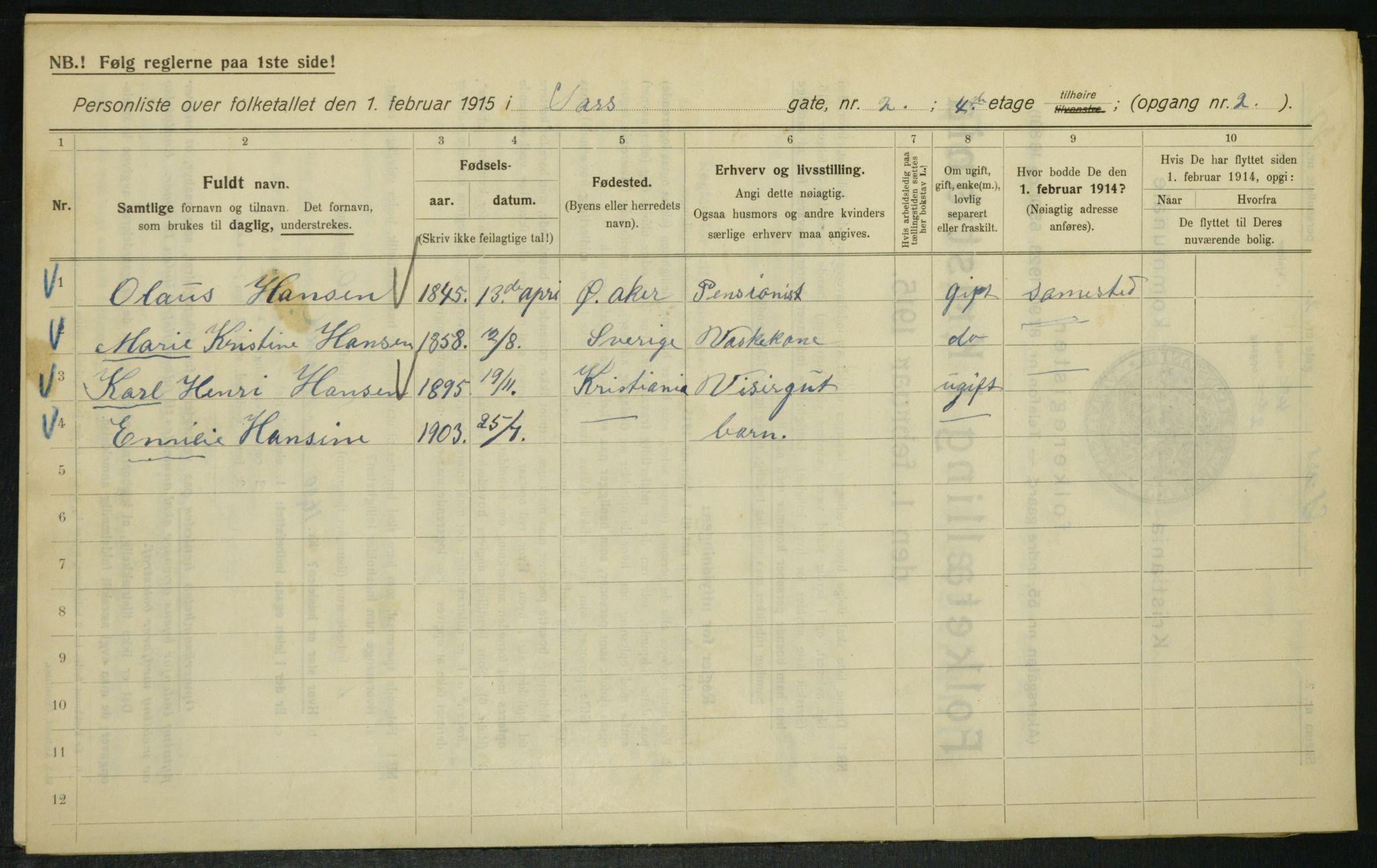 OBA, Kommunal folketelling 1.2.1915 for Kristiania, 1915, s. 88842