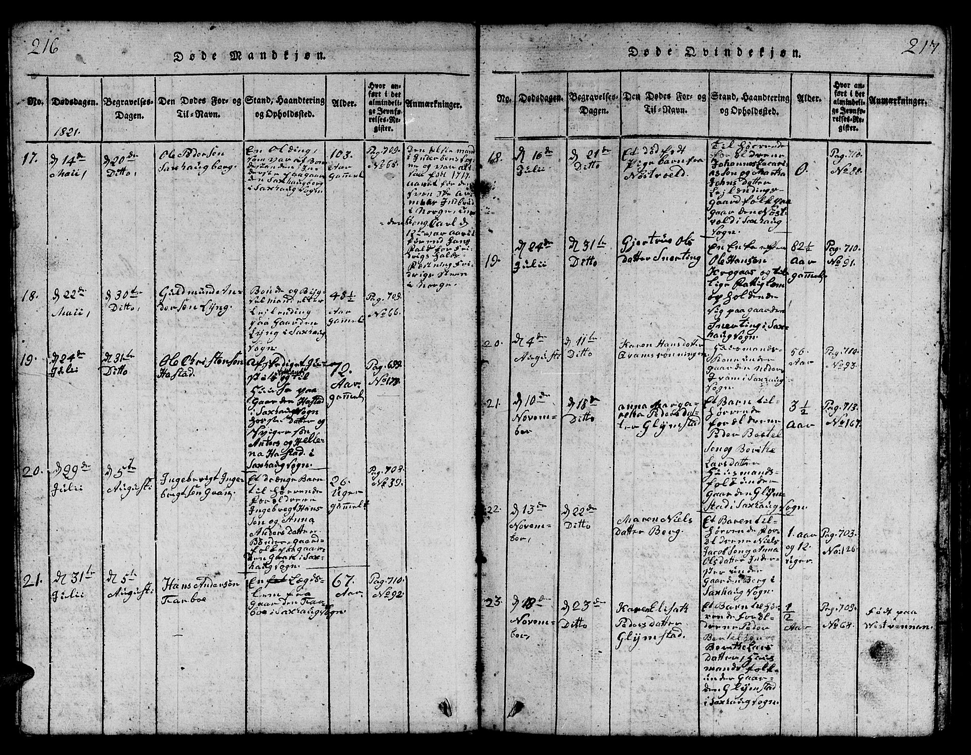 Ministerialprotokoller, klokkerbøker og fødselsregistre - Nord-Trøndelag, AV/SAT-A-1458/730/L0298: Klokkerbok nr. 730C01, 1816-1849, s. 216-217