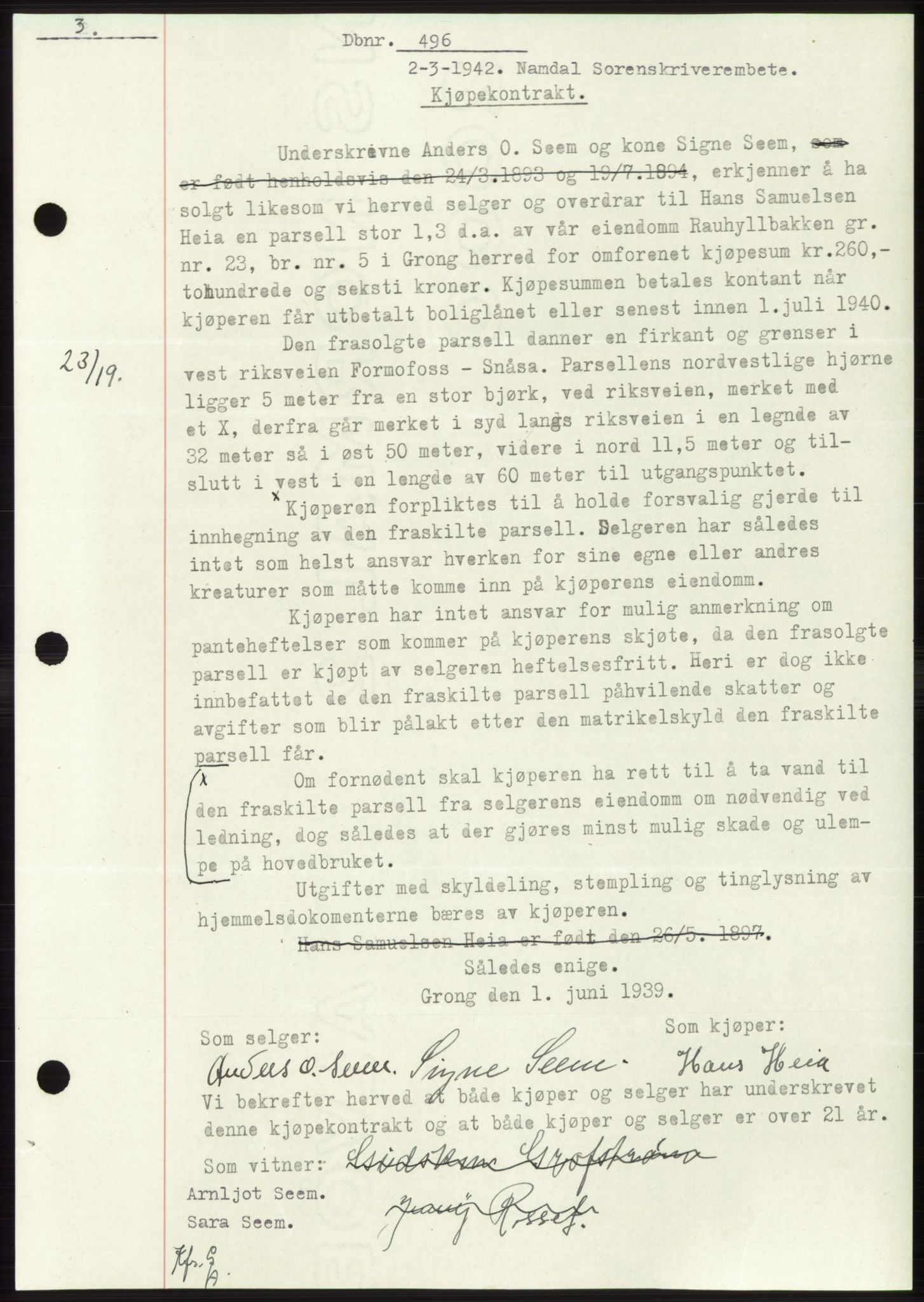 Namdal sorenskriveri, SAT/A-4133/1/2/2C: Pantebok nr. -, 1941-1942, Dagboknr: 496/1942