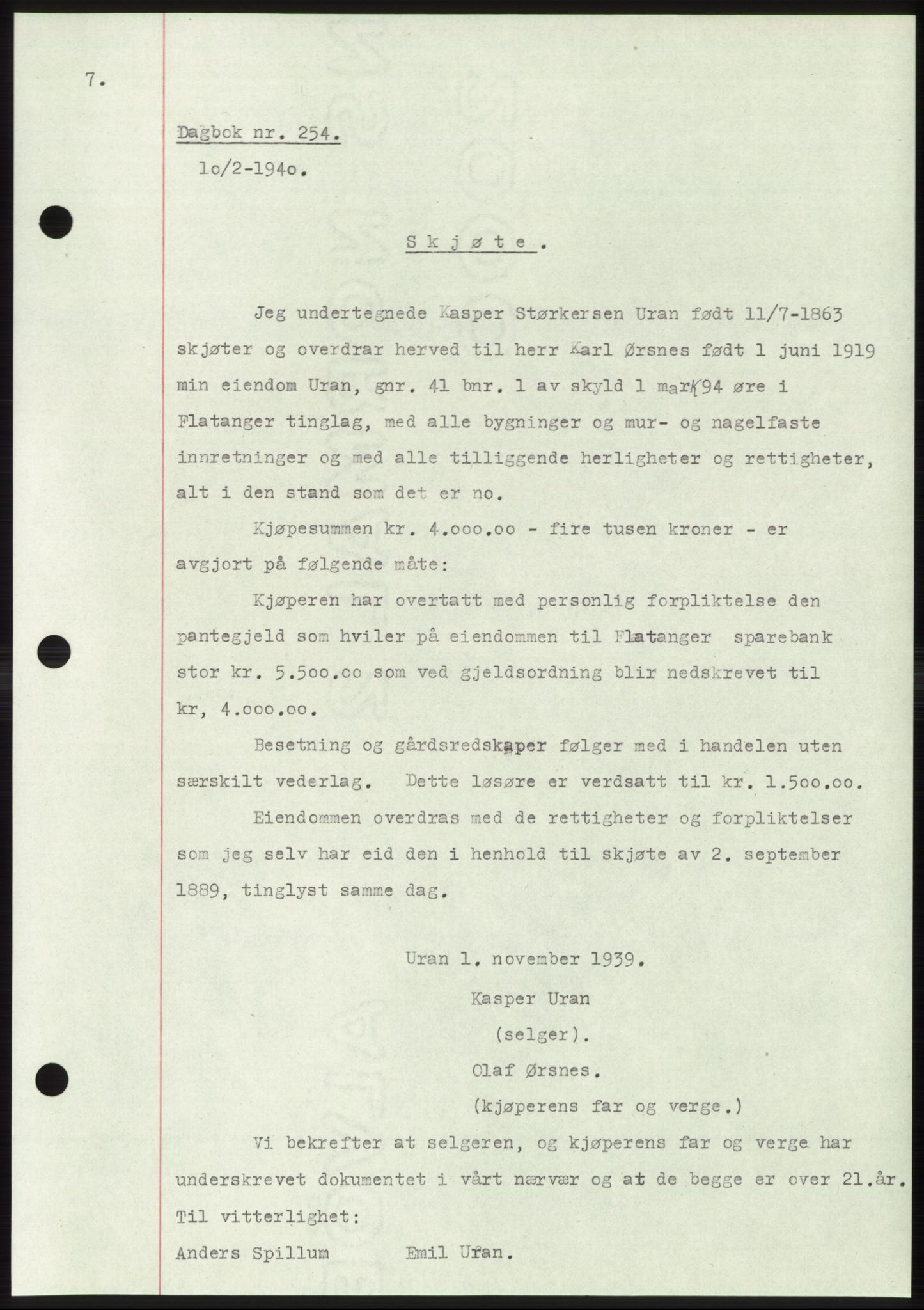 Namdal sorenskriveri, SAT/A-4133/1/2/2C: Pantebok nr. -, 1940-1941, Tingl.dato: 10.02.1940