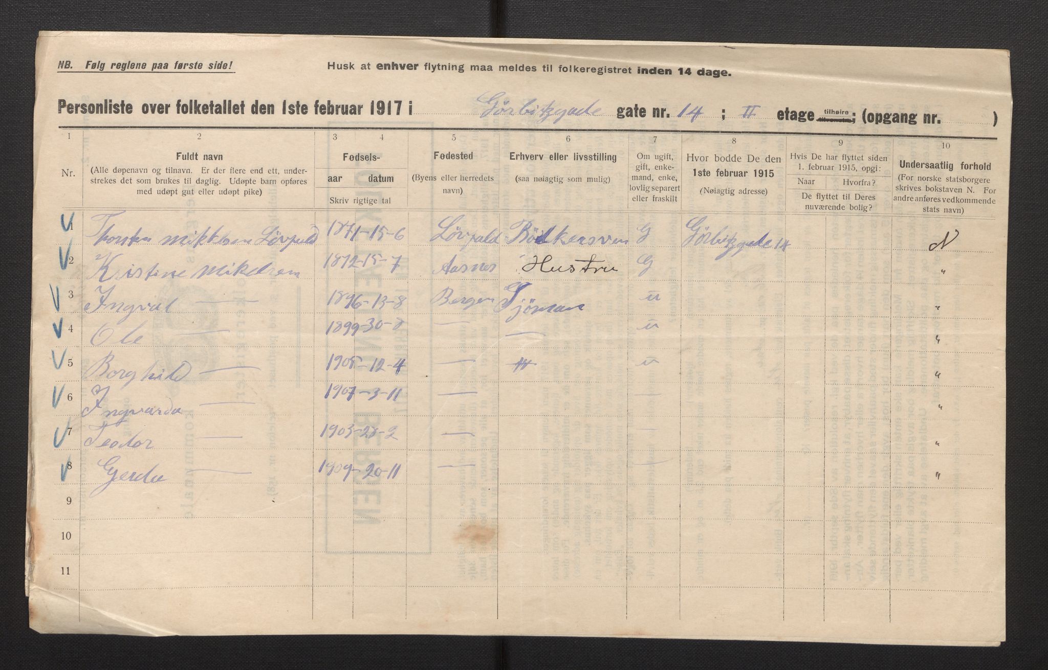 SAB, Kommunal folketelling 1917 for Bergen kjøpstad, 1917, s. 11121