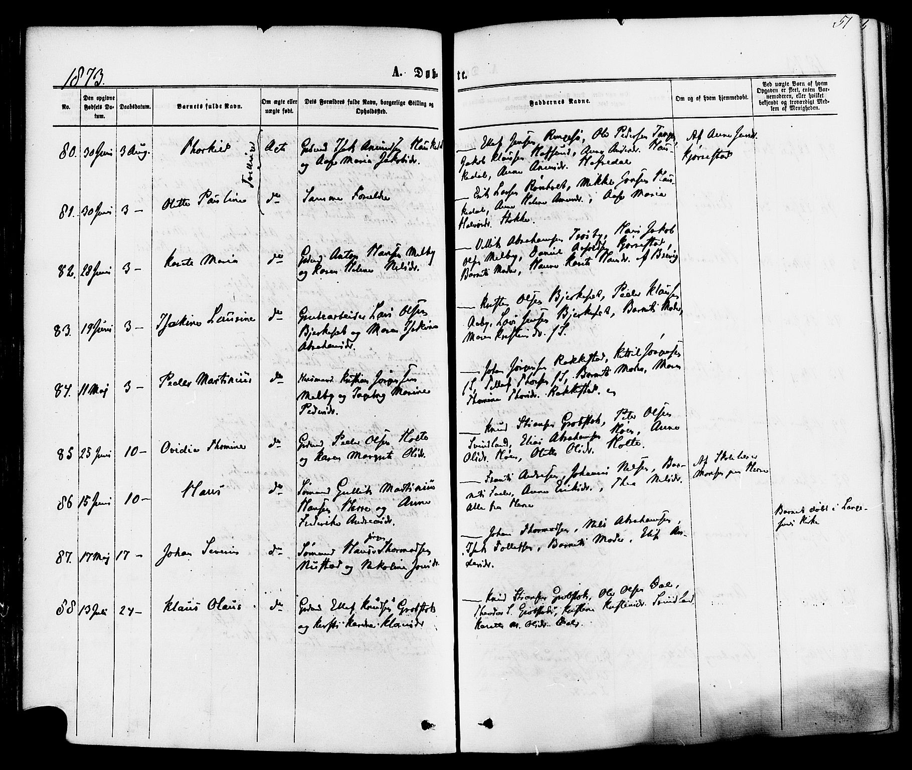 Bamble kirkebøker, AV/SAKO-A-253/F/Fa/L0006: Ministerialbok nr. I 6, 1869-1877, s. 51