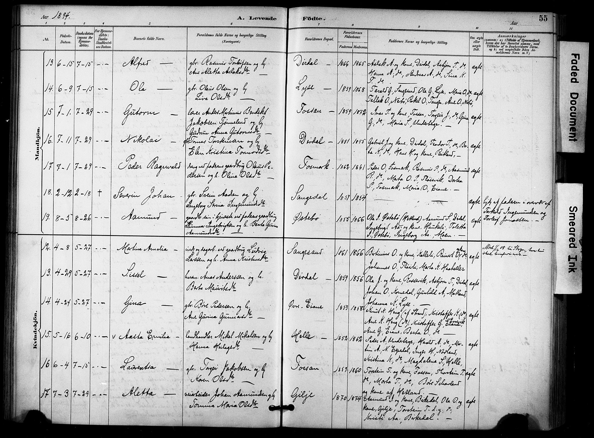 Høgsfjord sokneprestkontor, AV/SAST-A-101624/H/Ha/Haa/L0006: Ministerialbok nr. A 6, 1885-1897, s. 55