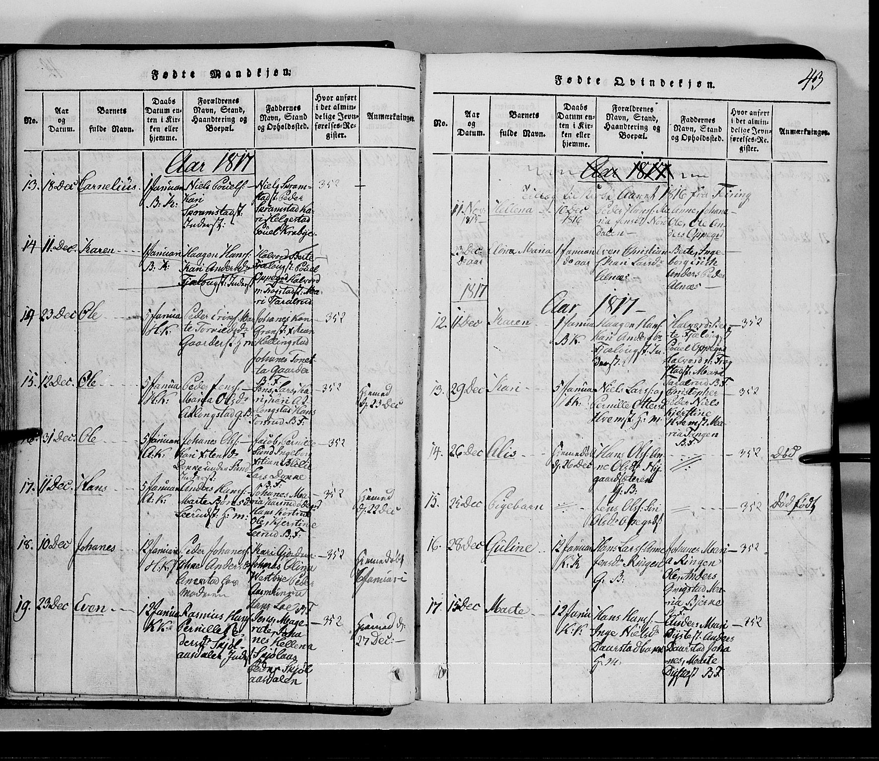 Toten prestekontor, SAH/PREST-102/H/Ha/Hab/L0001: Klokkerbok nr. 1, 1814-1820, s. 43