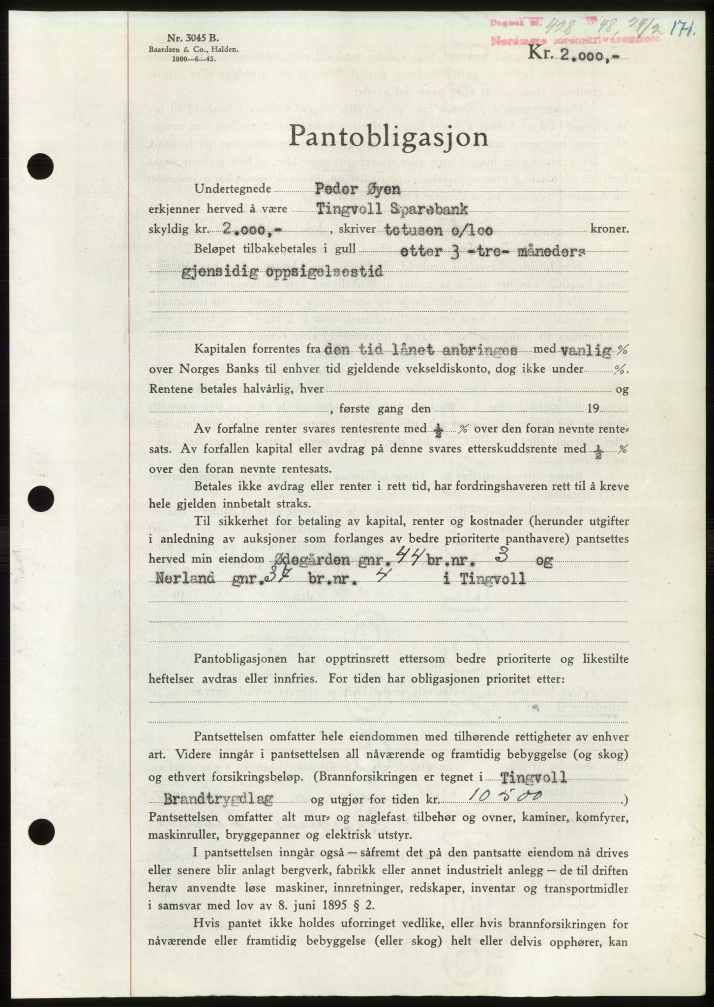 Nordmøre sorenskriveri, AV/SAT-A-4132/1/2/2Ca: Pantebok nr. B98, 1948-1948, Dagboknr: 428/1948