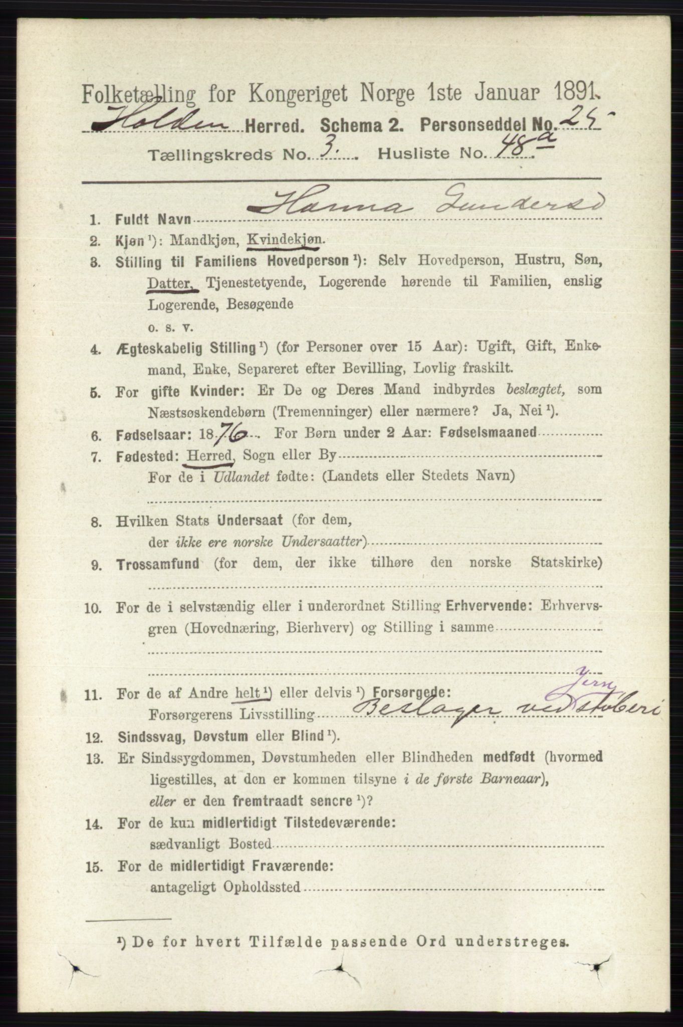 RA, Folketelling 1891 for 0819 Holla herred, 1891, s. 1879
