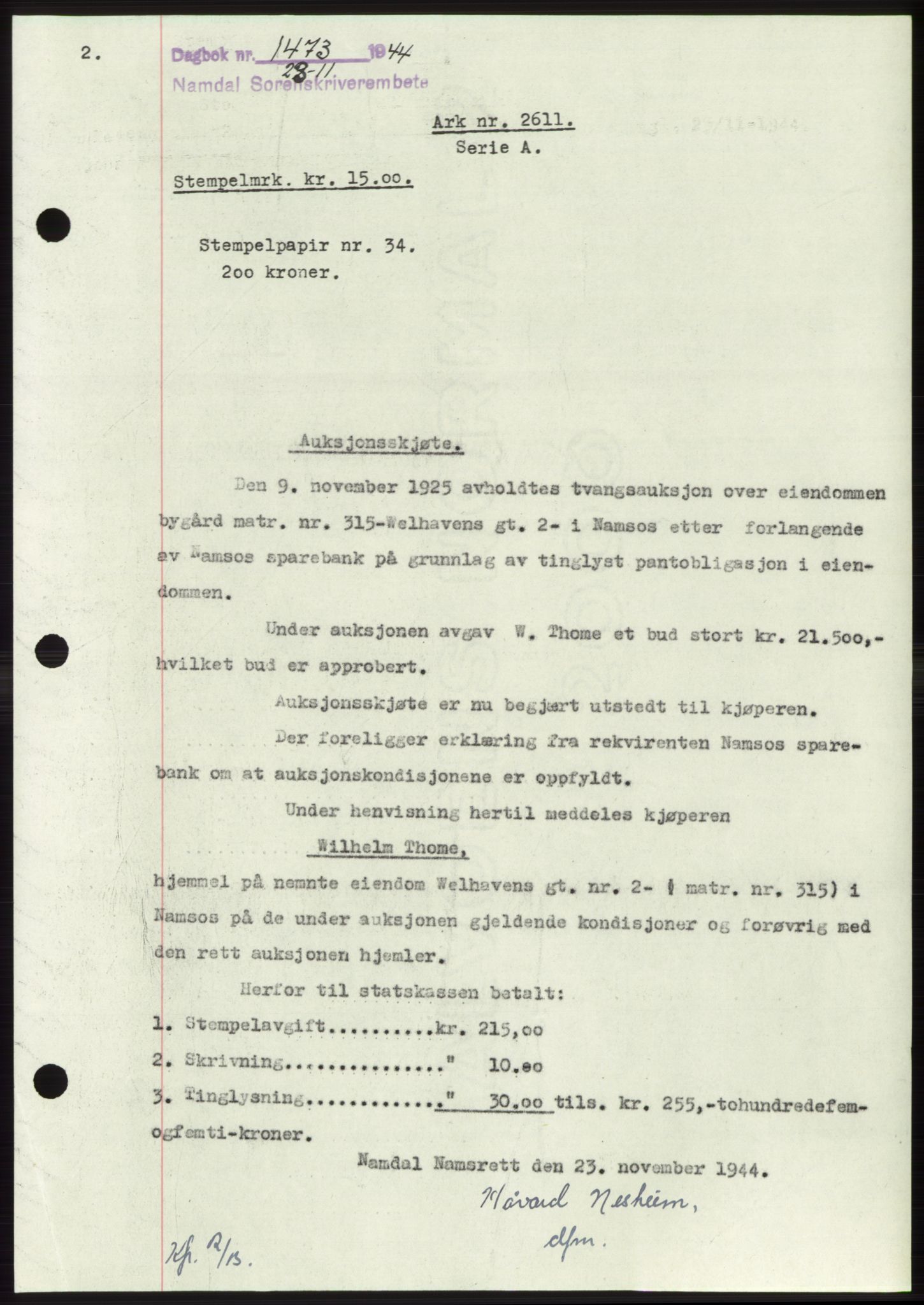 Namdal sorenskriveri, SAT/A-4133/1/2/2C: Pantebok nr. -, 1944-1945, Dagboknr: 1473/1944