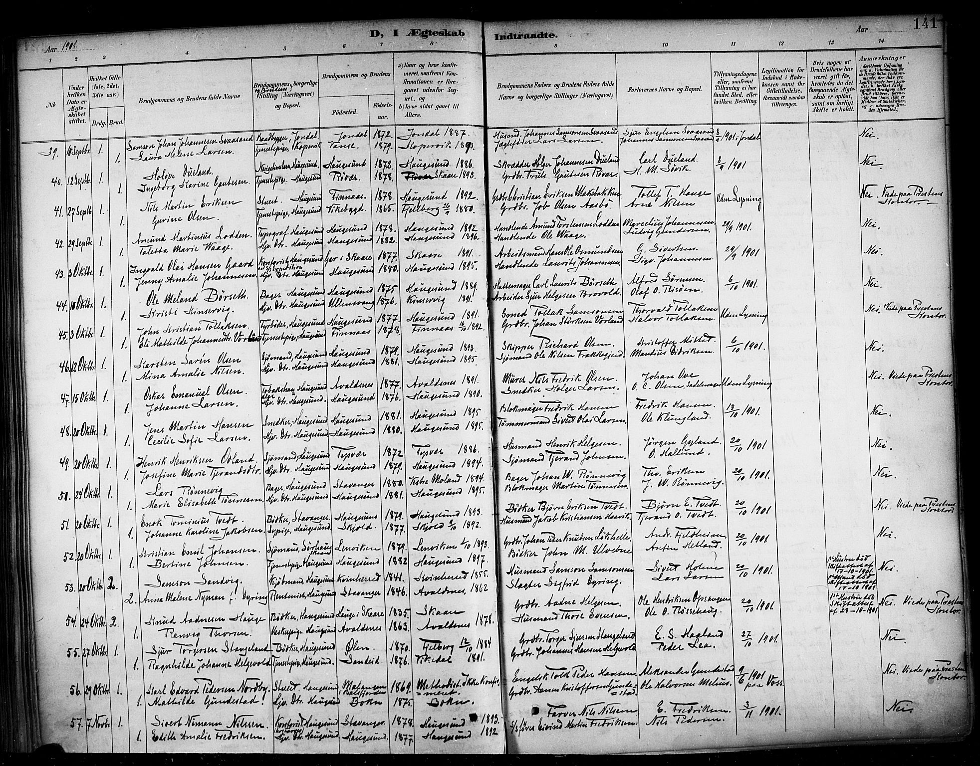 Haugesund sokneprestkontor, AV/SAST-A -101863/H/Ha/Haa/L0005: Ministerialbok nr. A 5, 1891-1903, s. 141