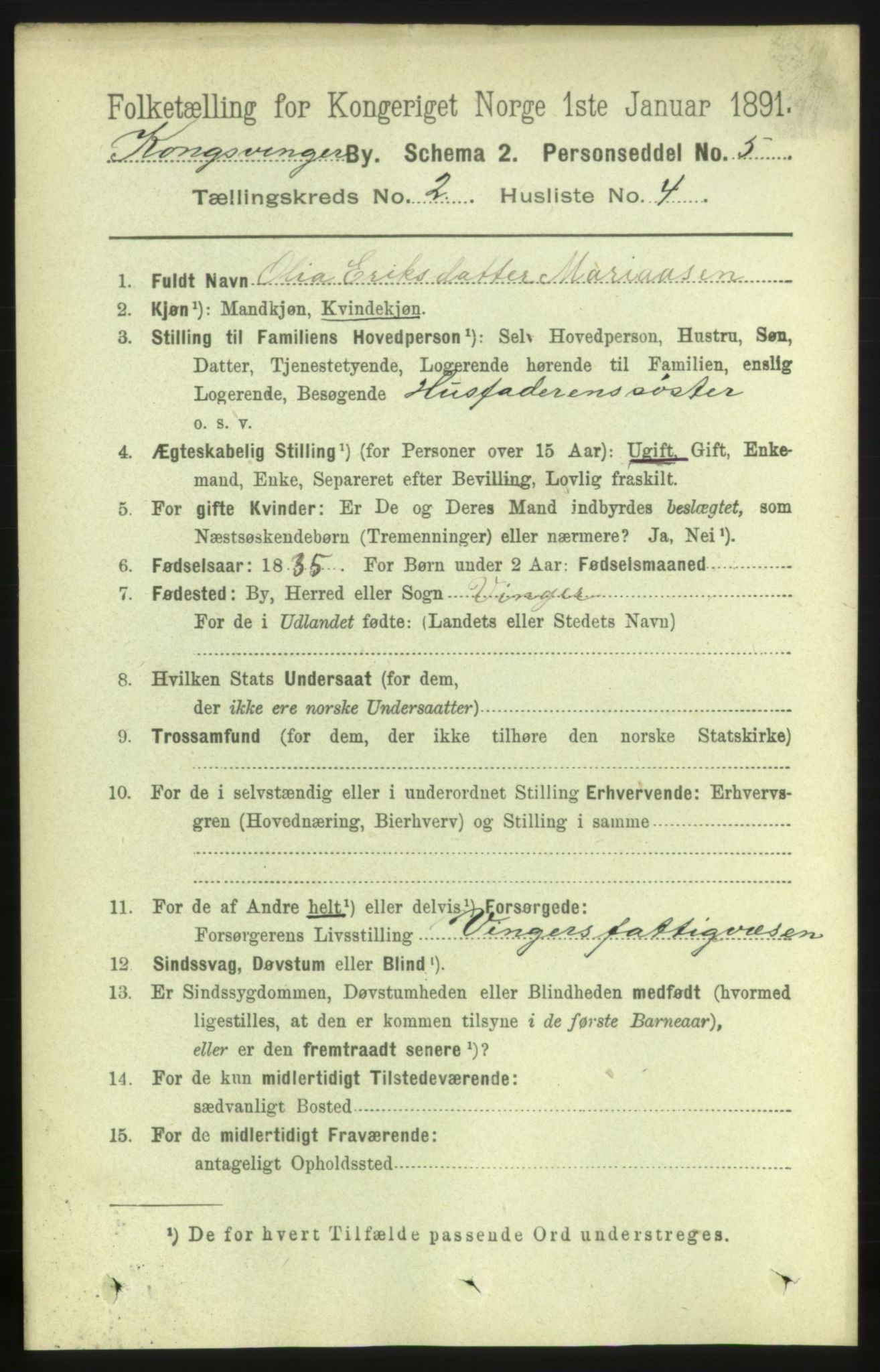 RA, Folketelling 1891 for 0402 Kongsvinger kjøpstad, 1891, s. 822