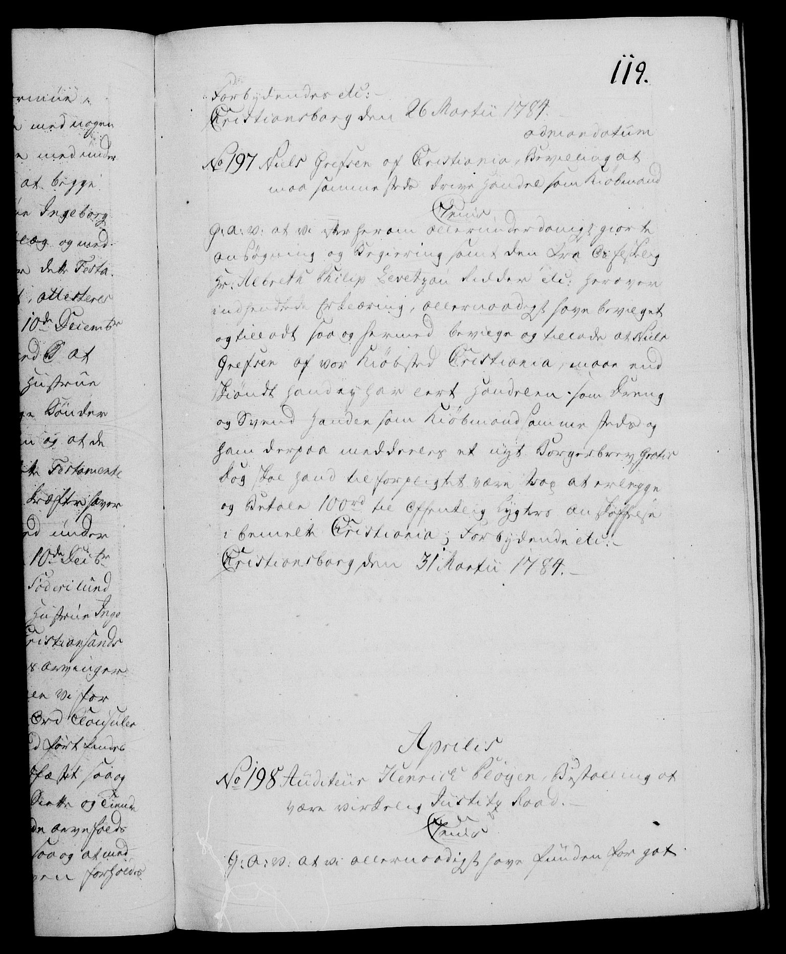 Danske Kanselli 1572-1799, RA/EA-3023/F/Fc/Fca/Fcaa/L0050: Norske registre, 1784-1785, s. 119a