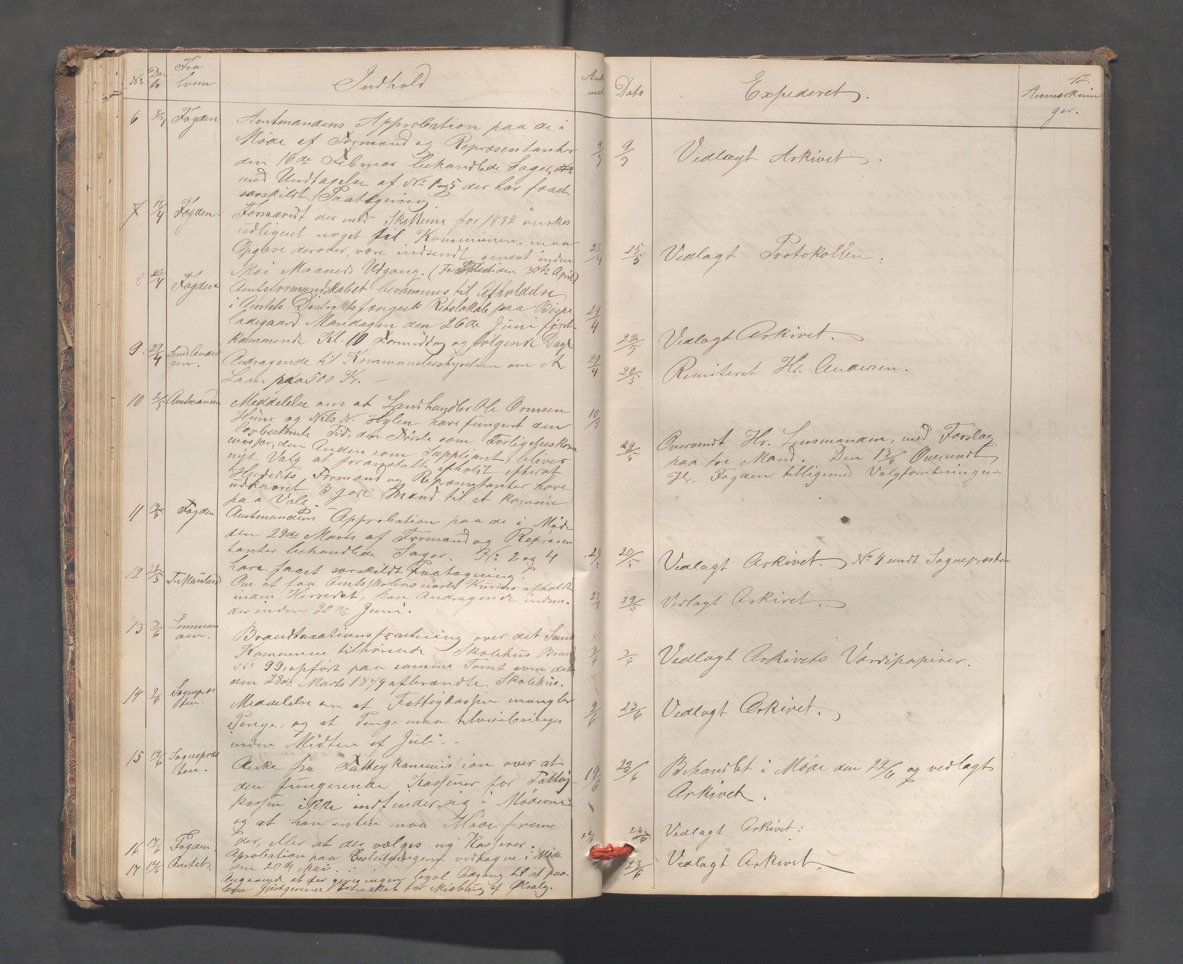 Sand kommune - Formannskapet, IKAR/K-102092/C/Ca/L0001: Brevjournal, 1859-1902, s. 42