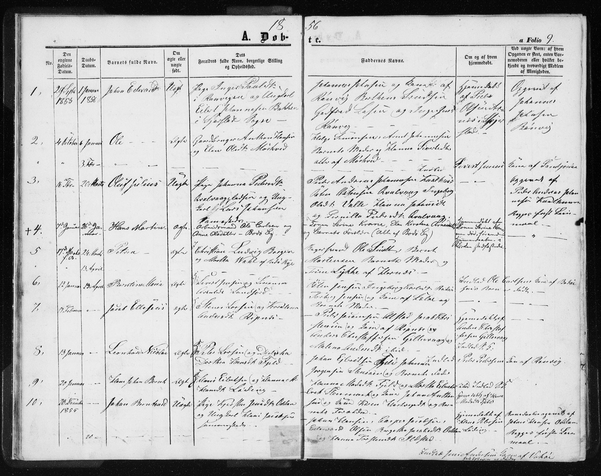 Ministerialprotokoller, klokkerbøker og fødselsregistre - Nordland, AV/SAT-A-1459/801/L0028: Klokkerbok nr. 801C03, 1855-1867, s. 9