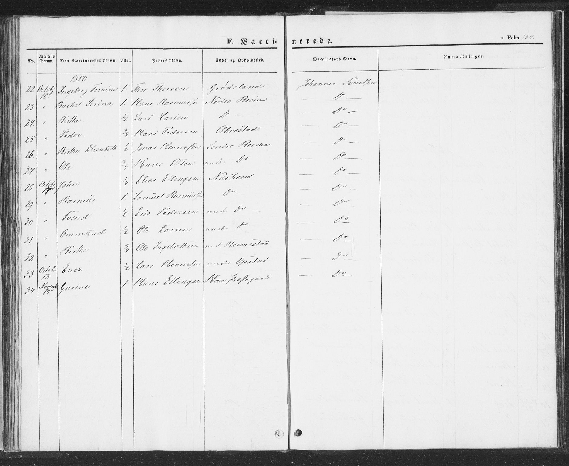 Hå sokneprestkontor, AV/SAST-A-101801/001/30BA/L0006: Ministerialbok nr. A 5, 1842-1853, s. 164
