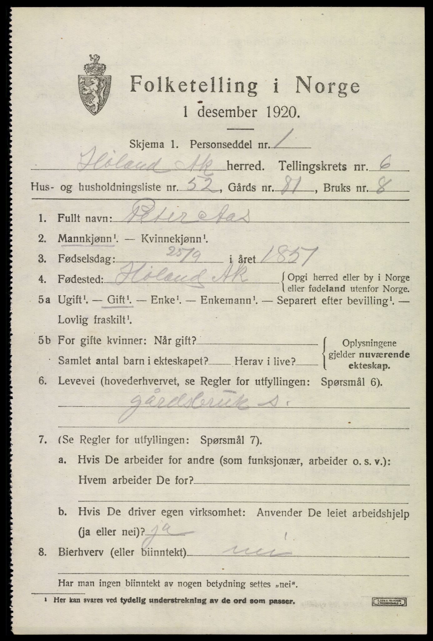 SAO, Folketelling 1920 for 0221 Høland herred, 1920, s. 8941
