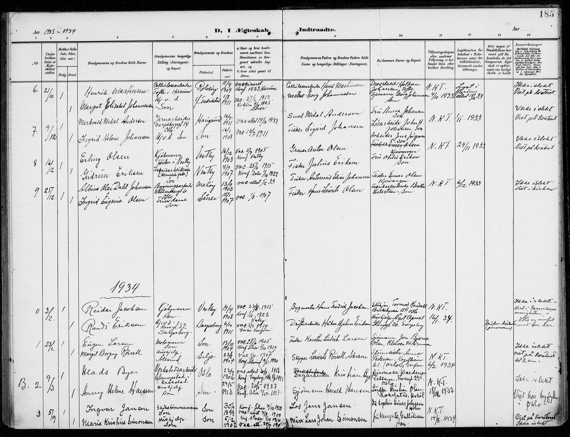 Vestby prestekontor Kirkebøker, AV/SAO-A-10893/F/Fc/L0002: Ministerialbok nr. III 2, 1906-1940, s. 185